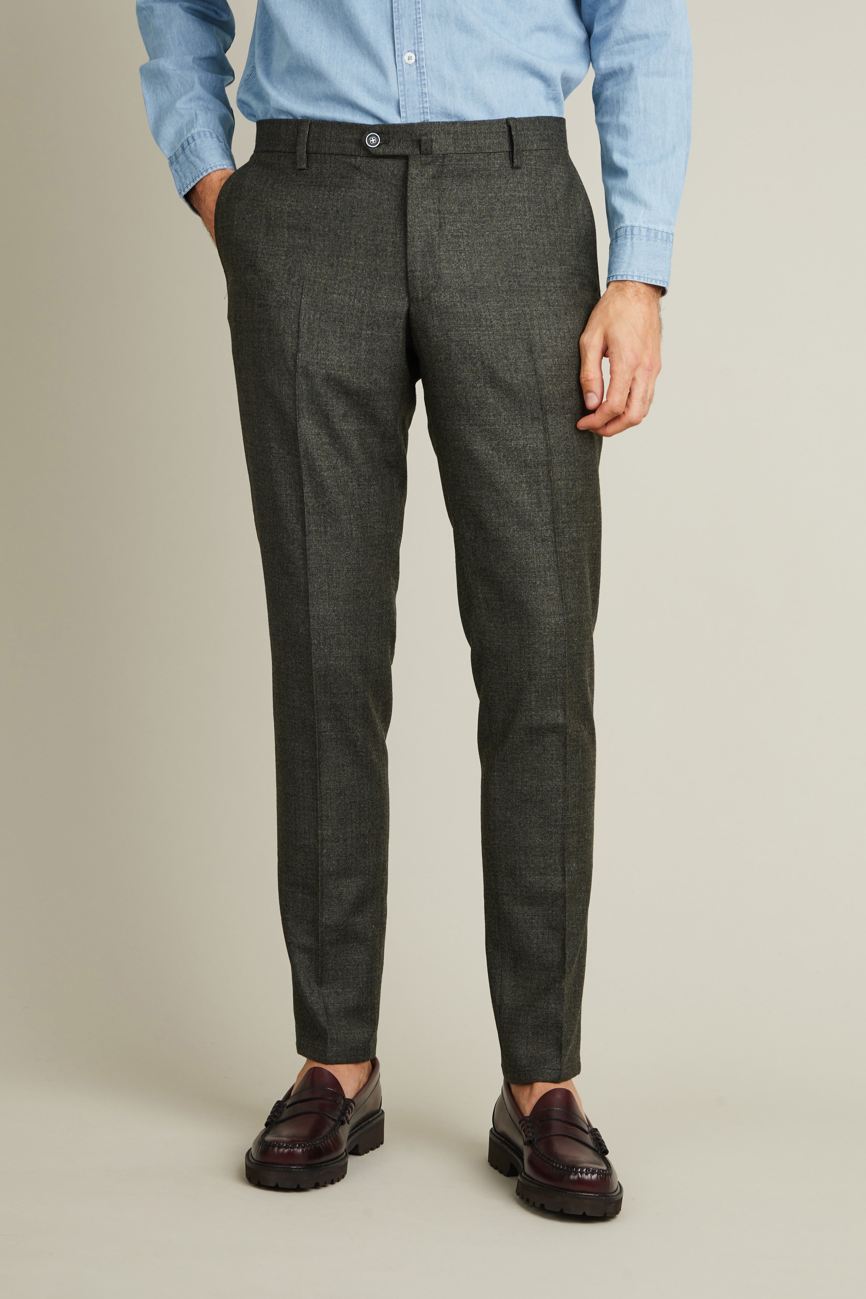 Pantalon flanelle vert tweed