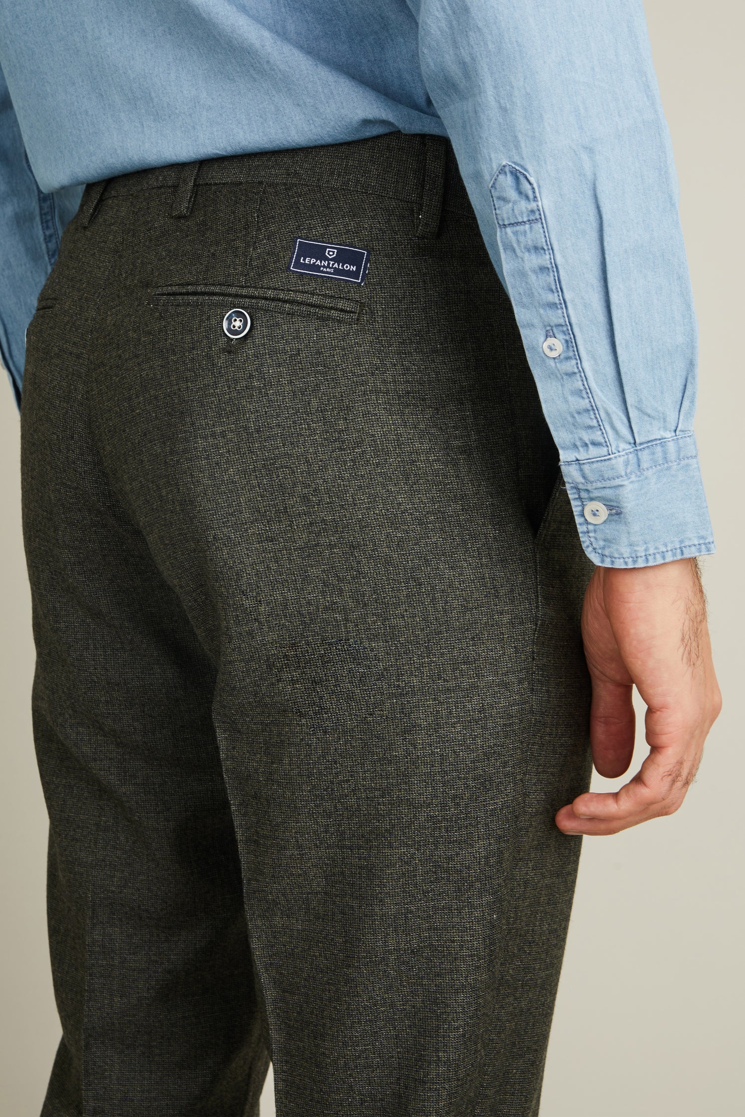 Pantalon flanelle vert tweed