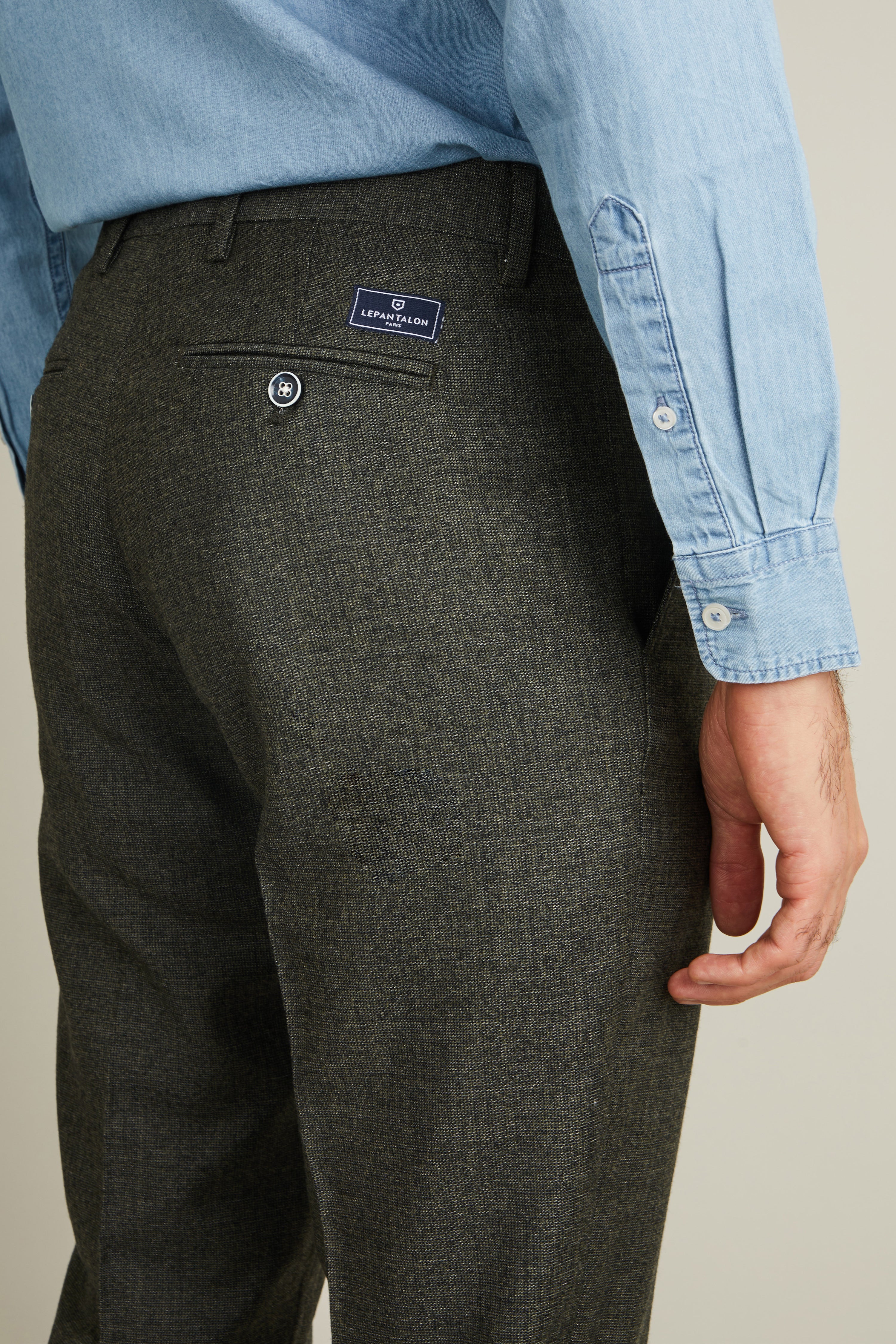 Pantalon flanelle vert tweed