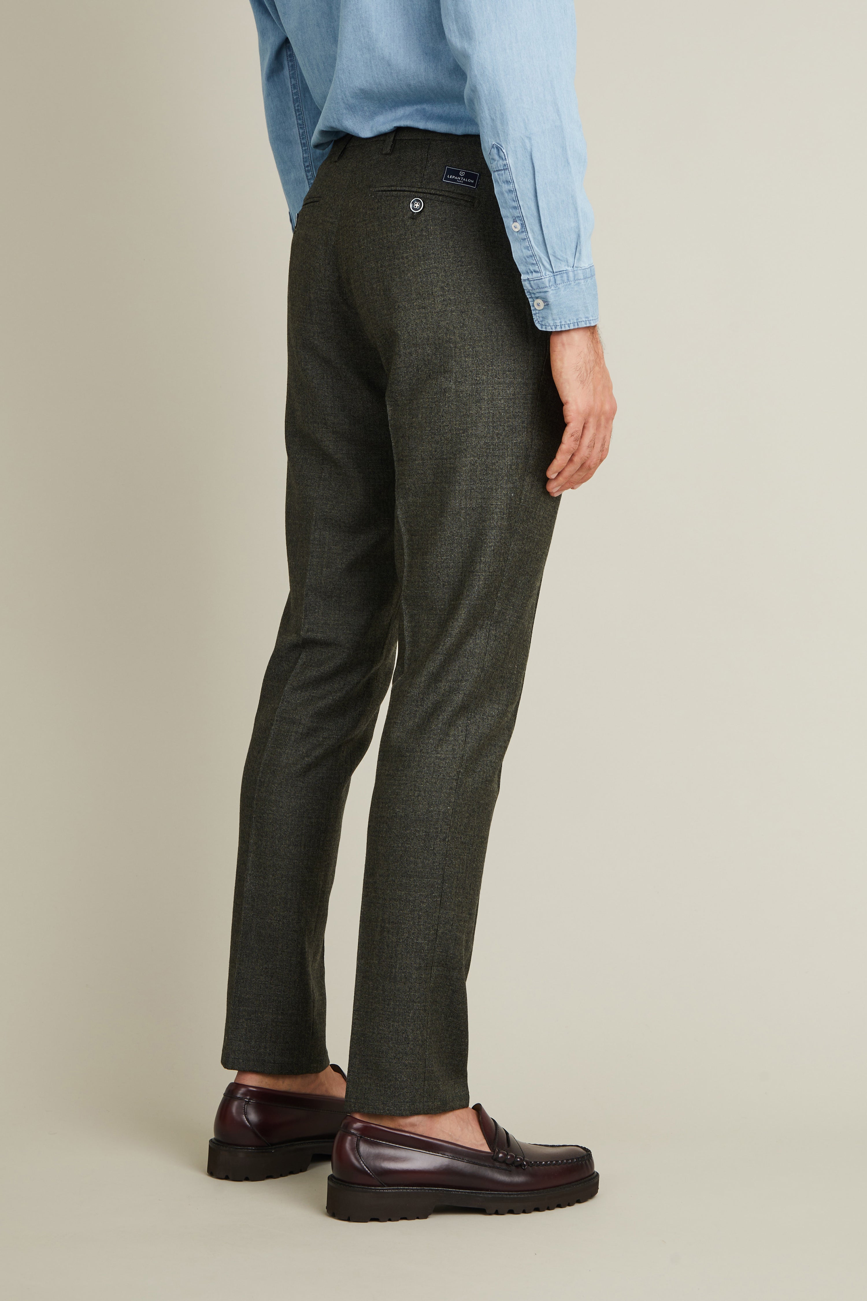 Pantalon flanelle vert tweed