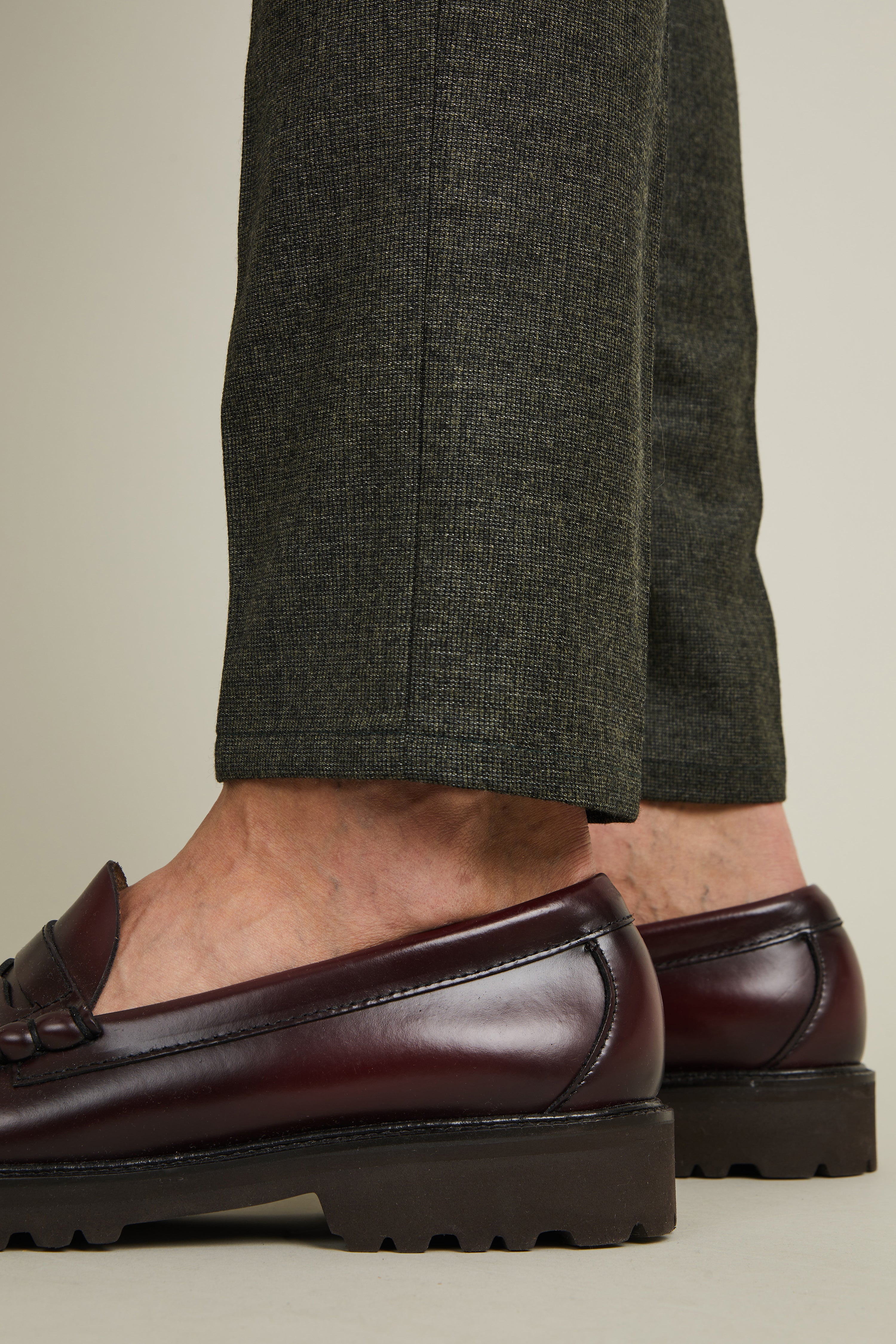 Pantalon flanelle vert tweed