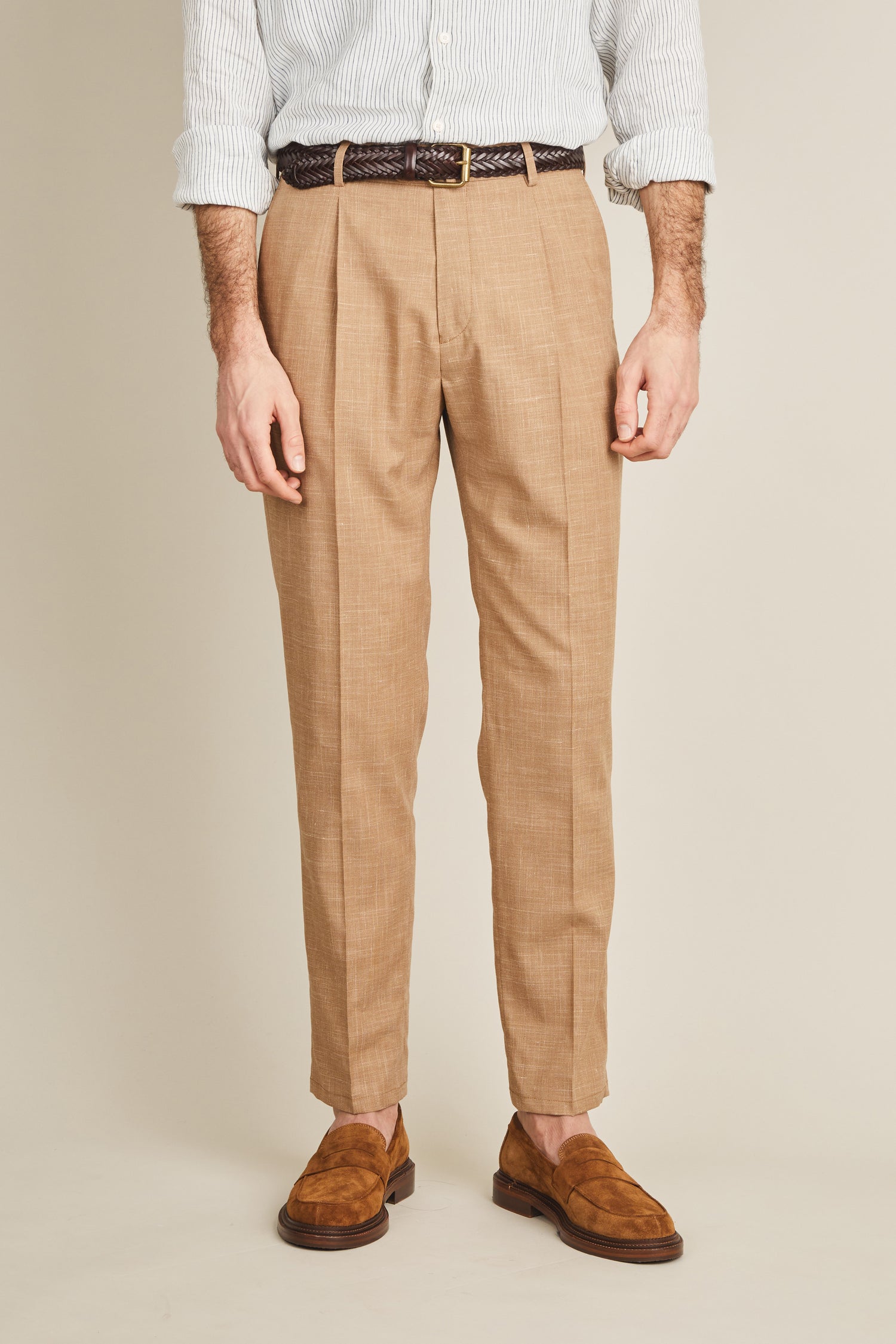 Wool-linen-silk pants in brown