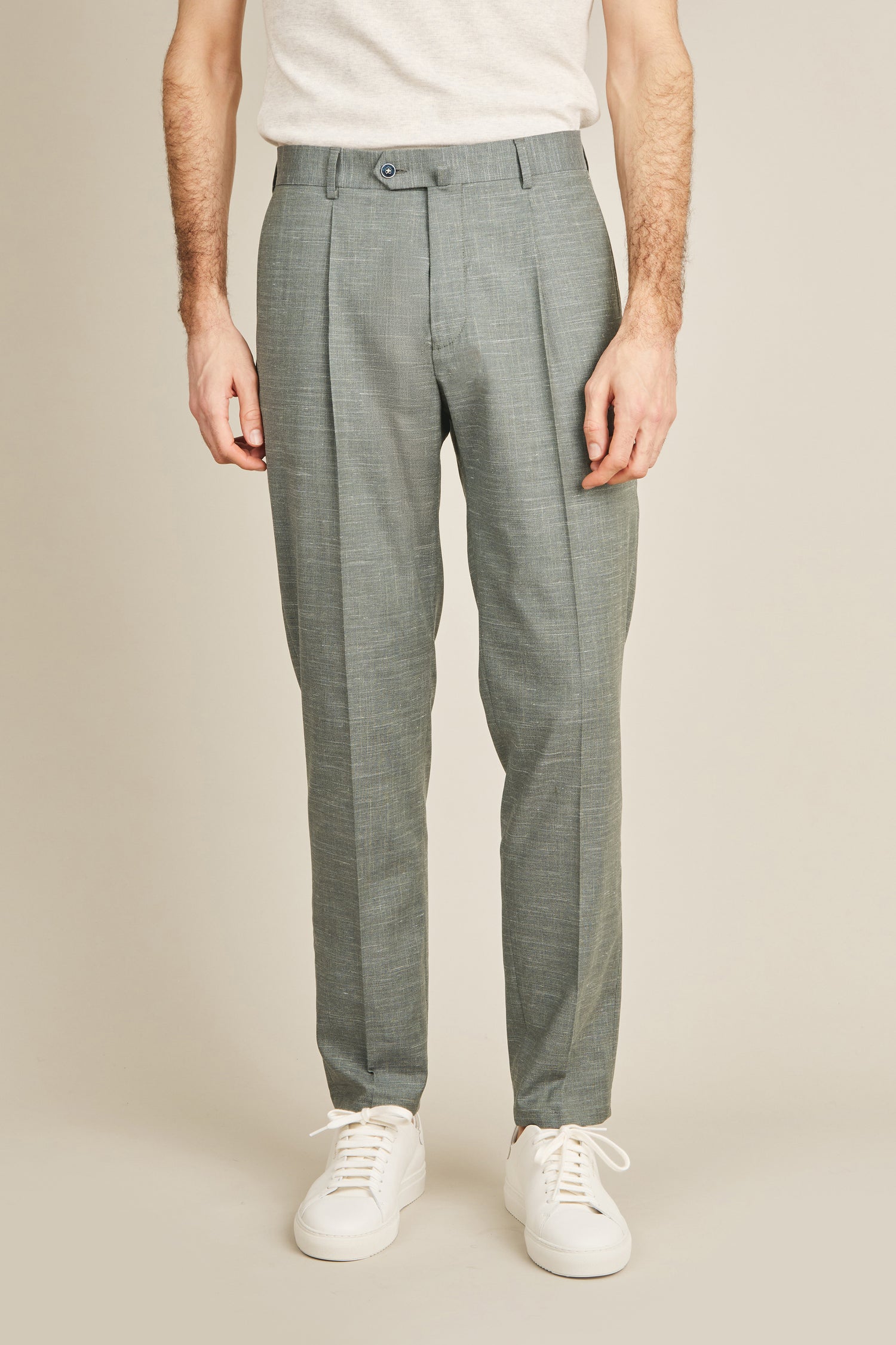 Wool-linen-silk pants in green