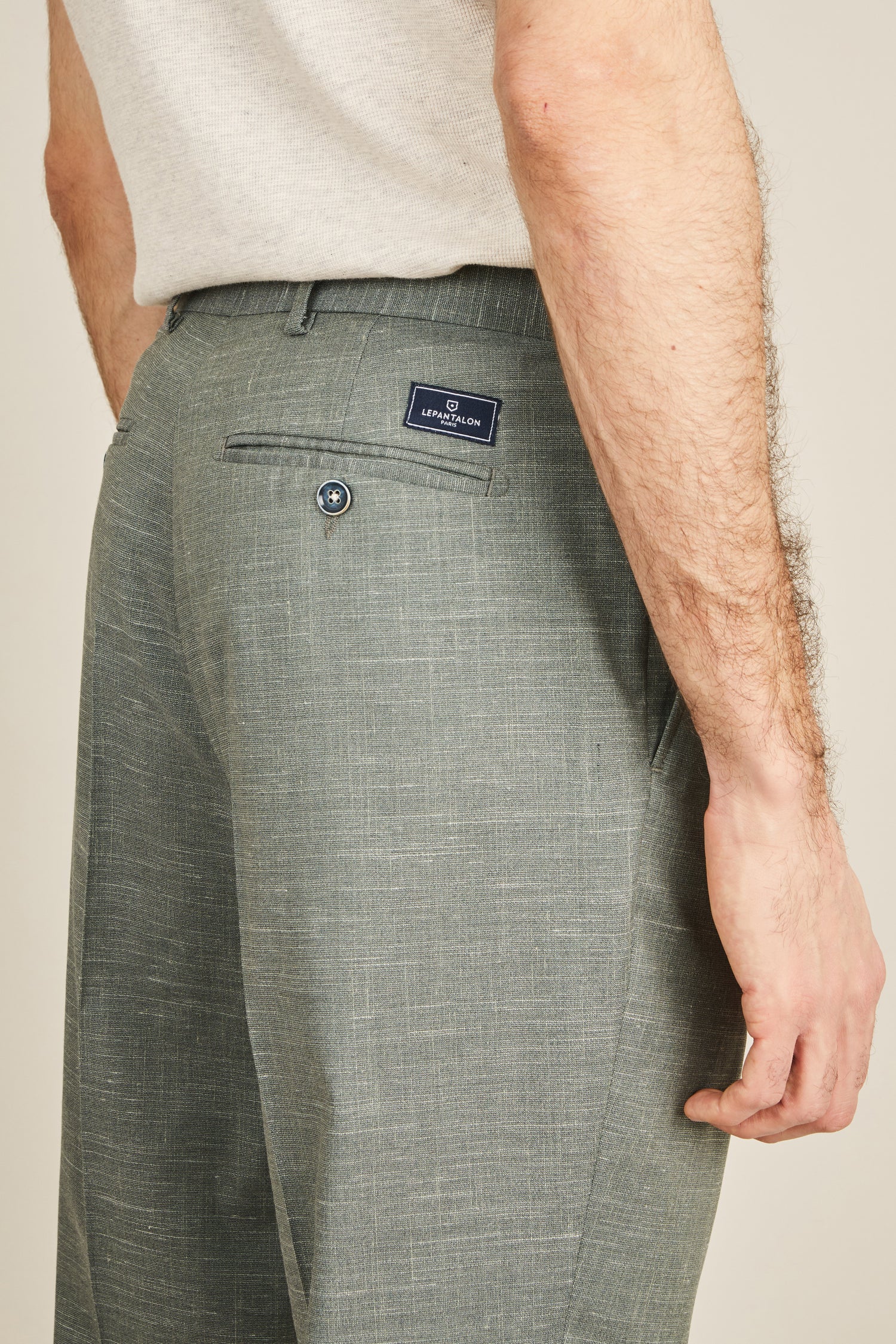 Wool-linen-silk pants in green