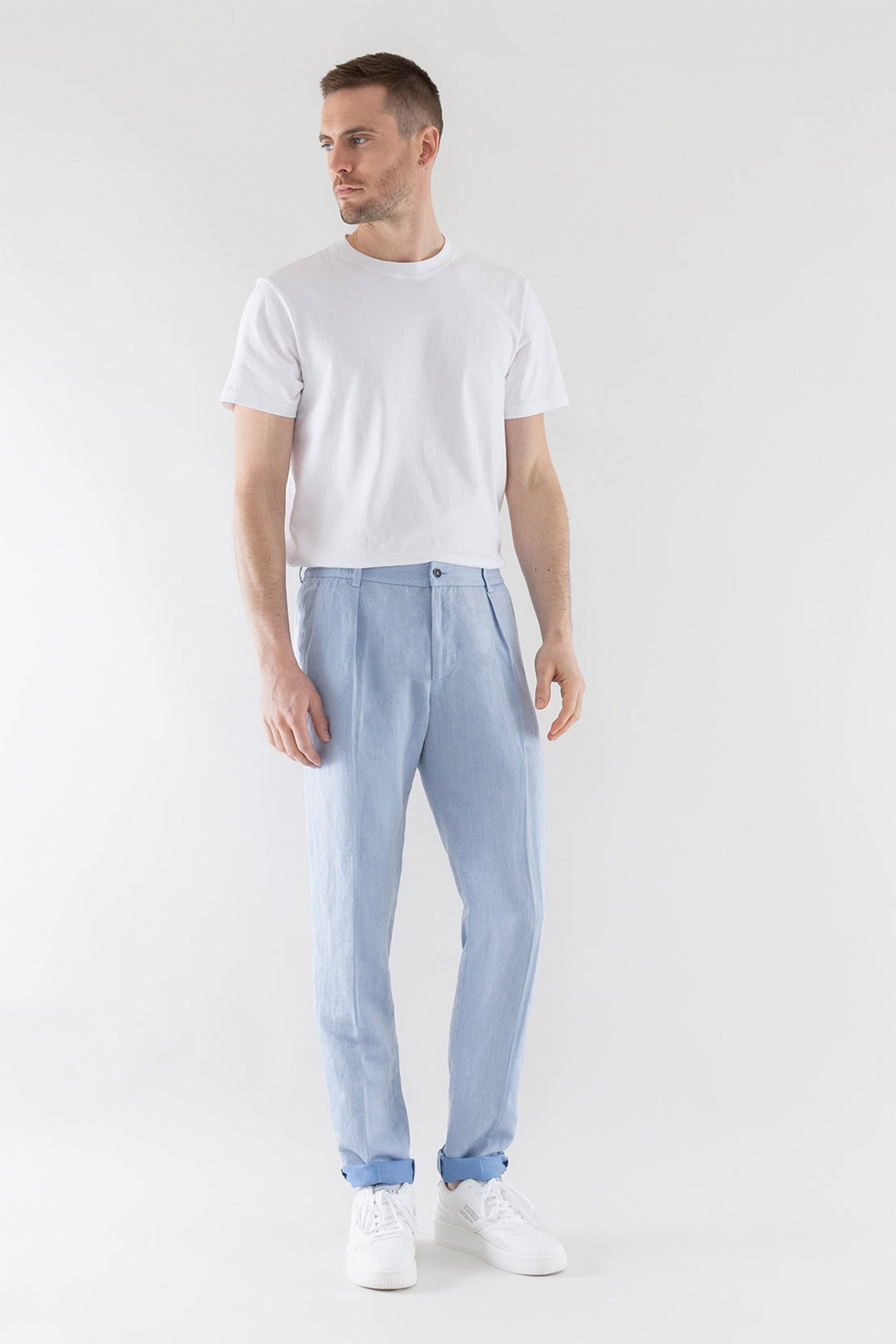 Sky blue pleated pants