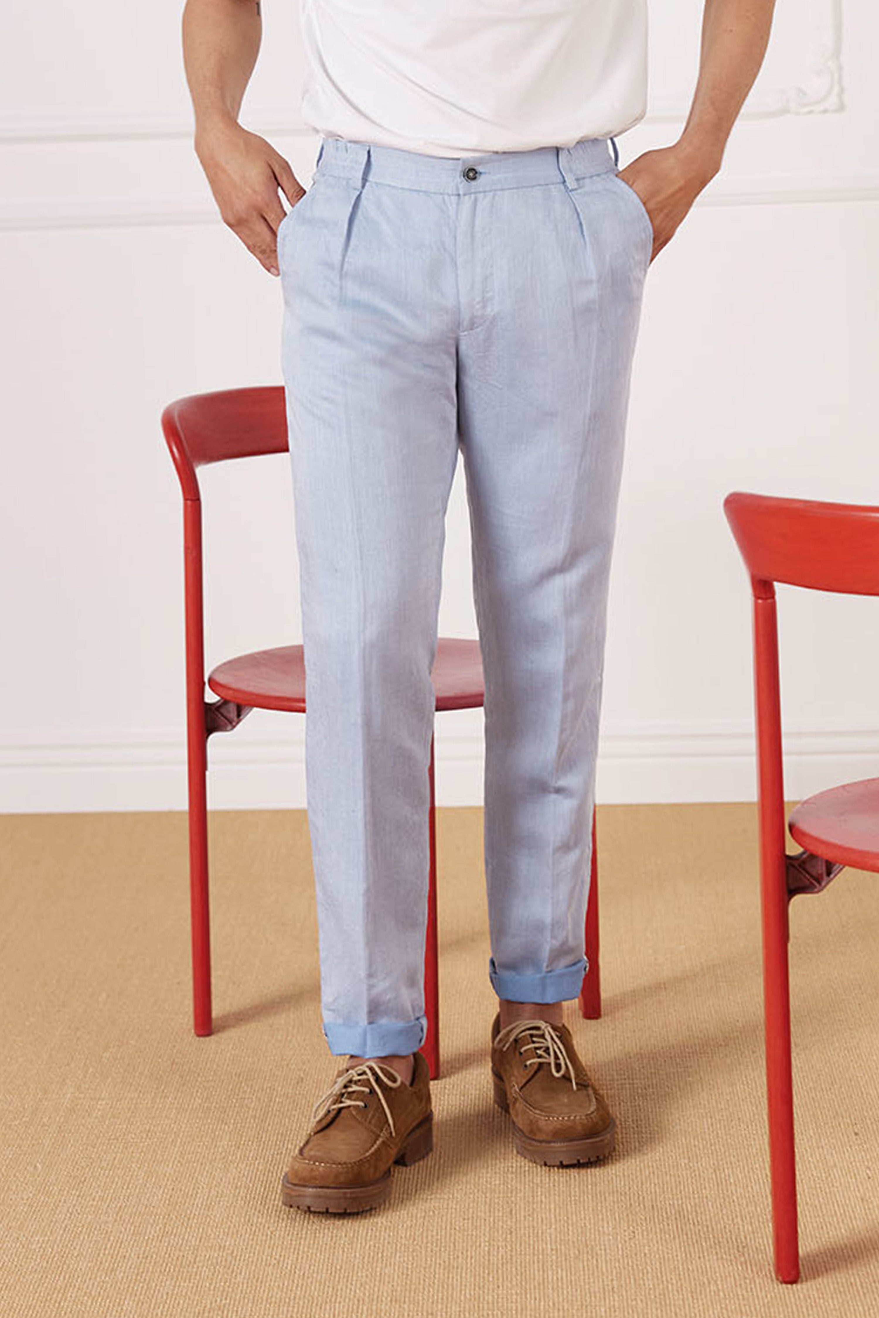 Sky blue pleated pants