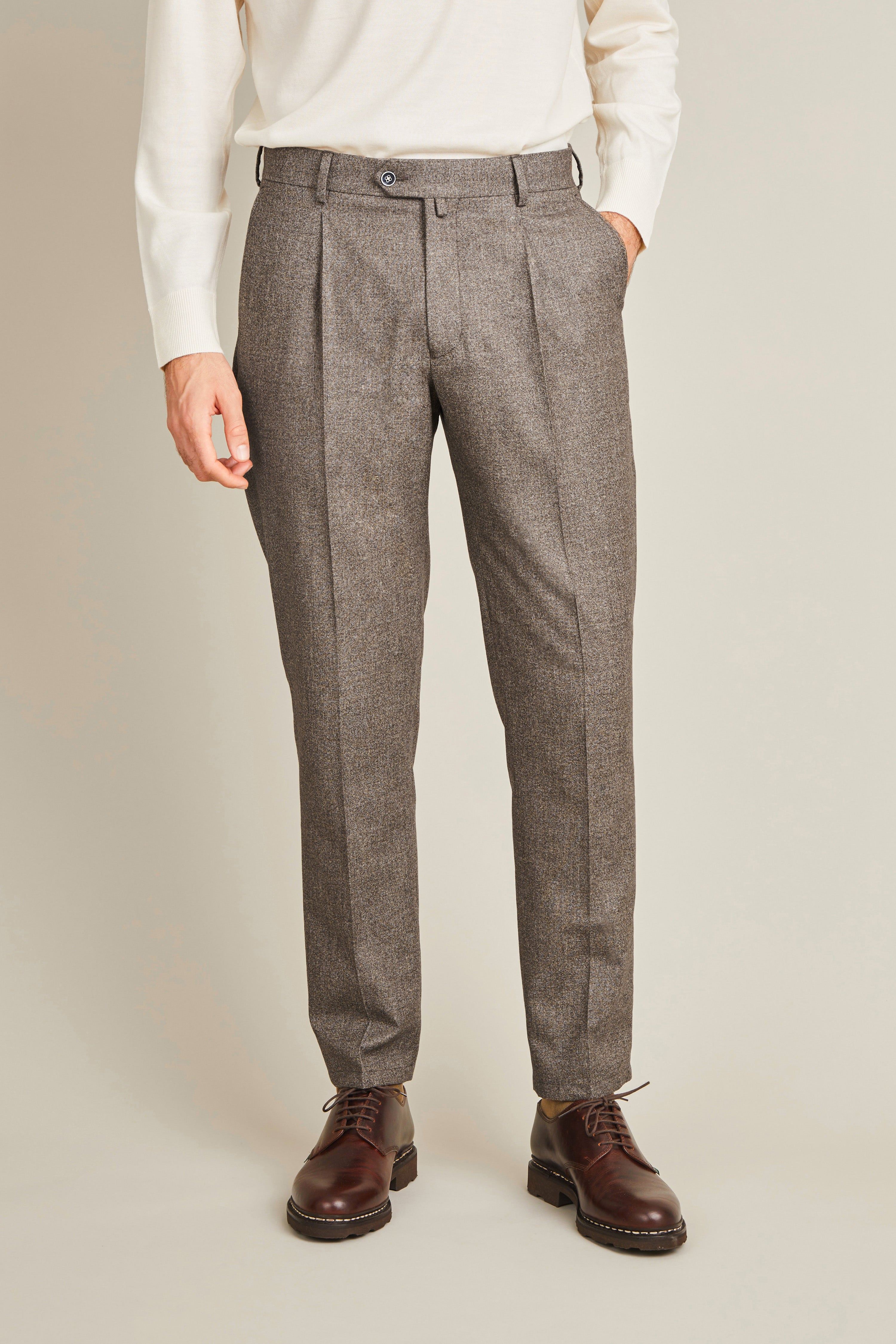 Pantalon à pinces flanelle marron