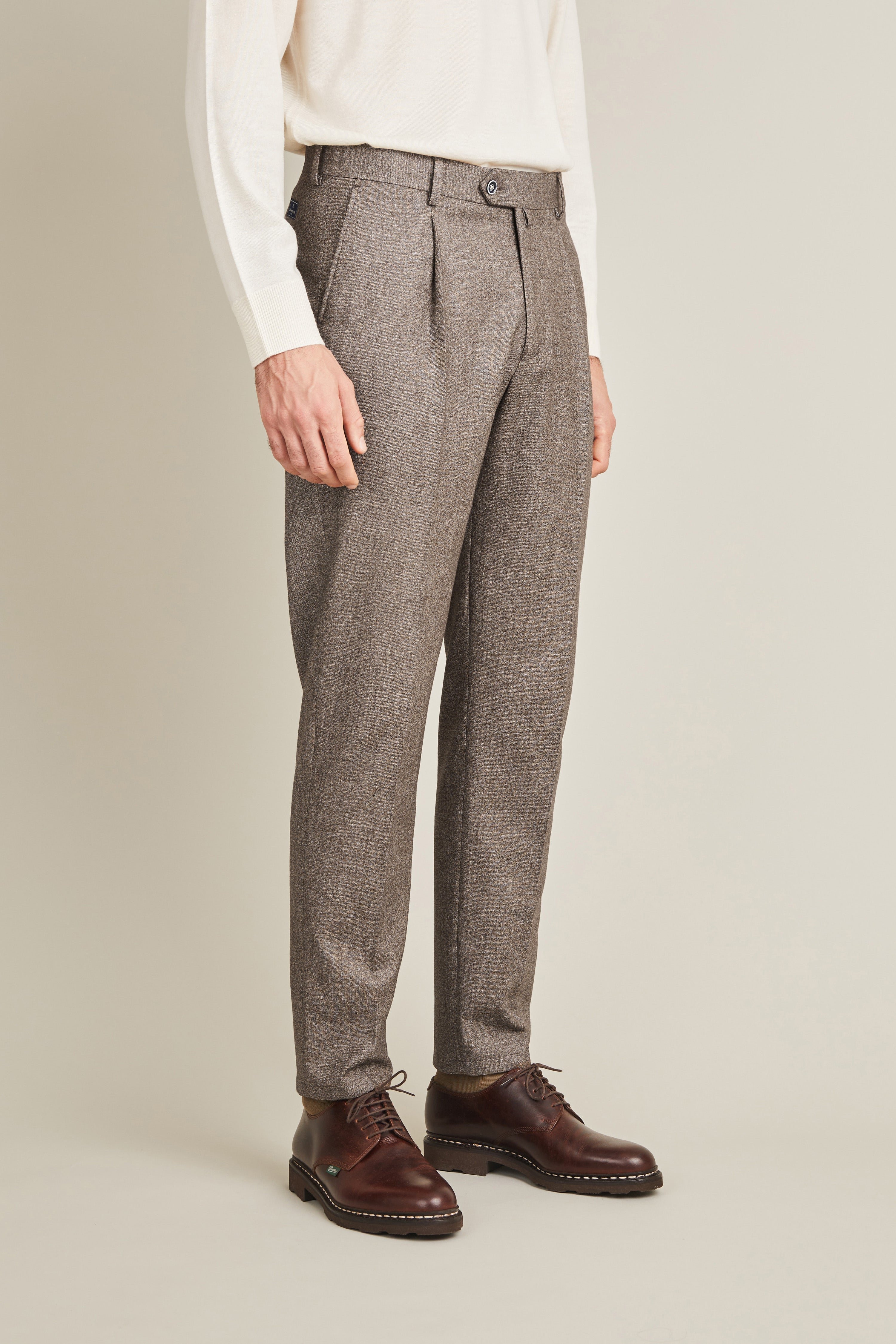 Pantalon à pinces flanelle marron