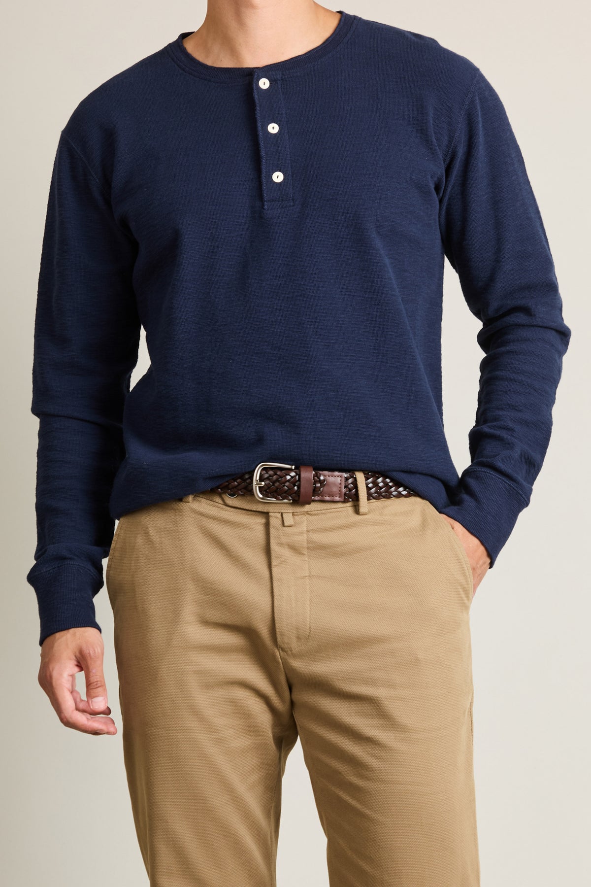 Tee-shirt henley manches longues bleu marine