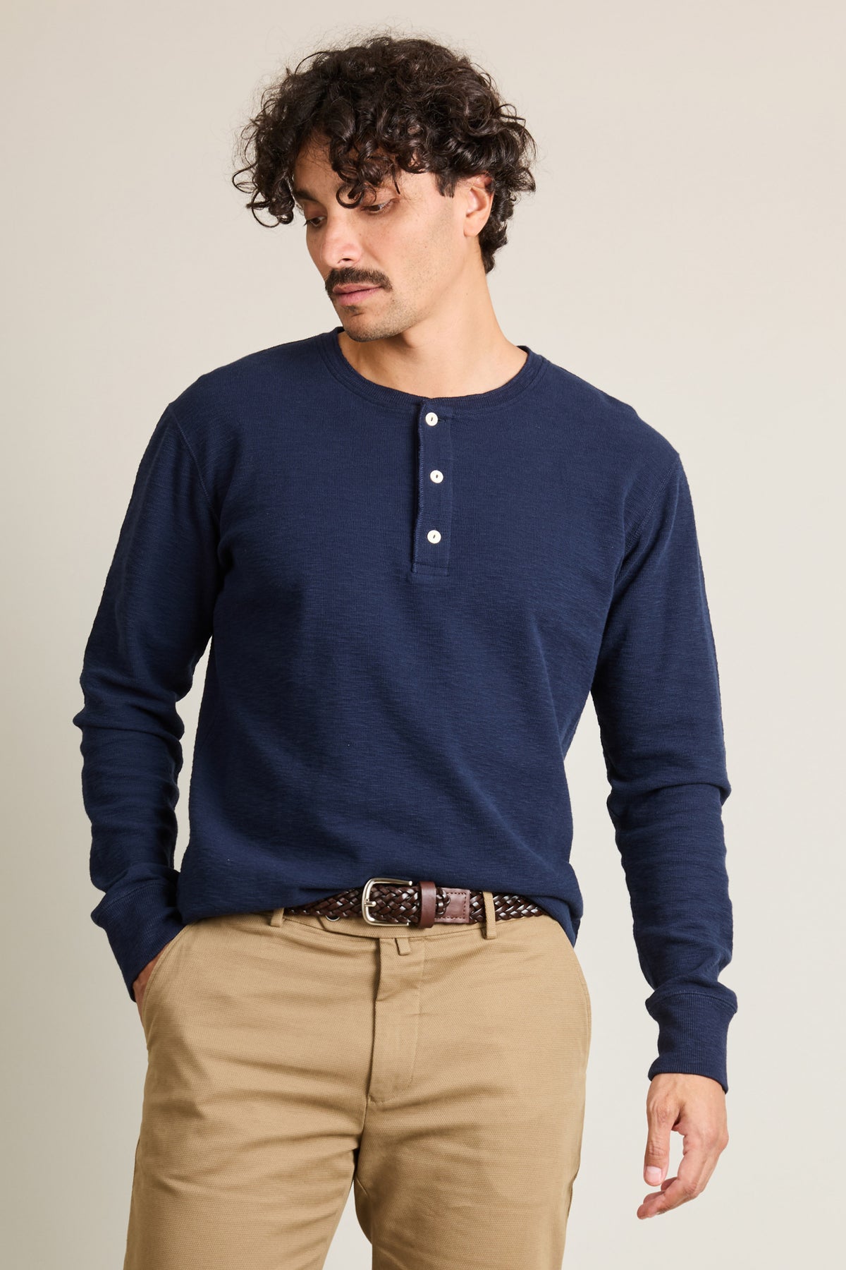 Tee-shirt henley manches longues bleu marine