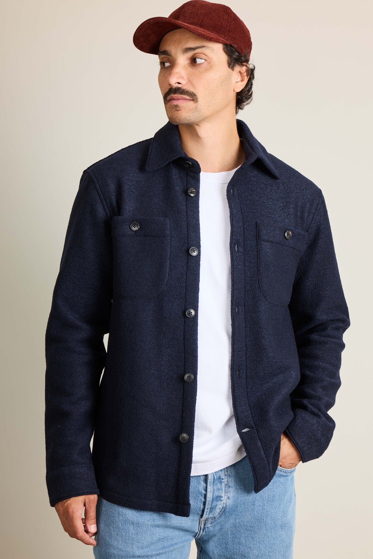 Navy blue wool overshirt