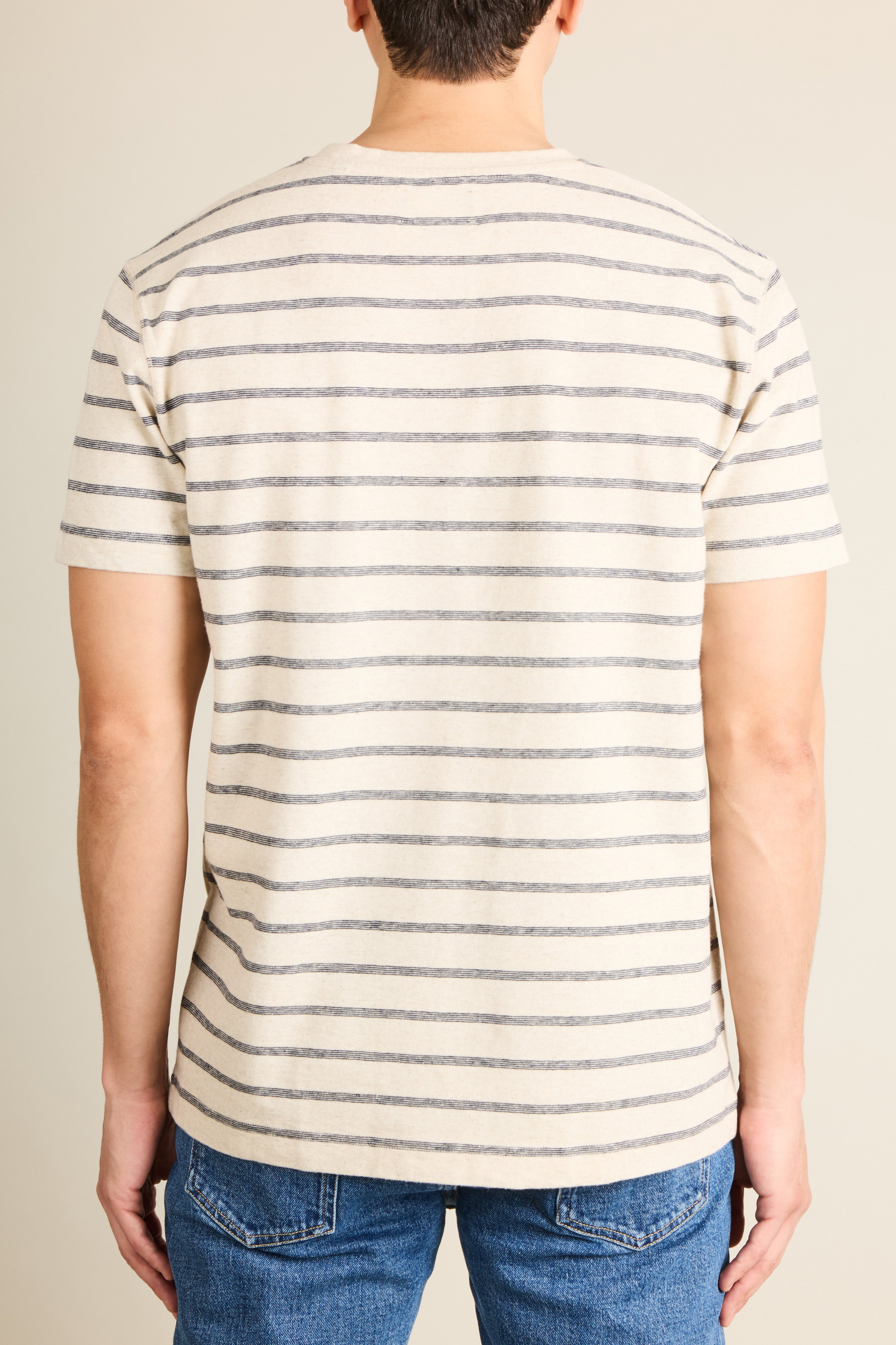 Tee-shirt coton-lin marinière bleu marine