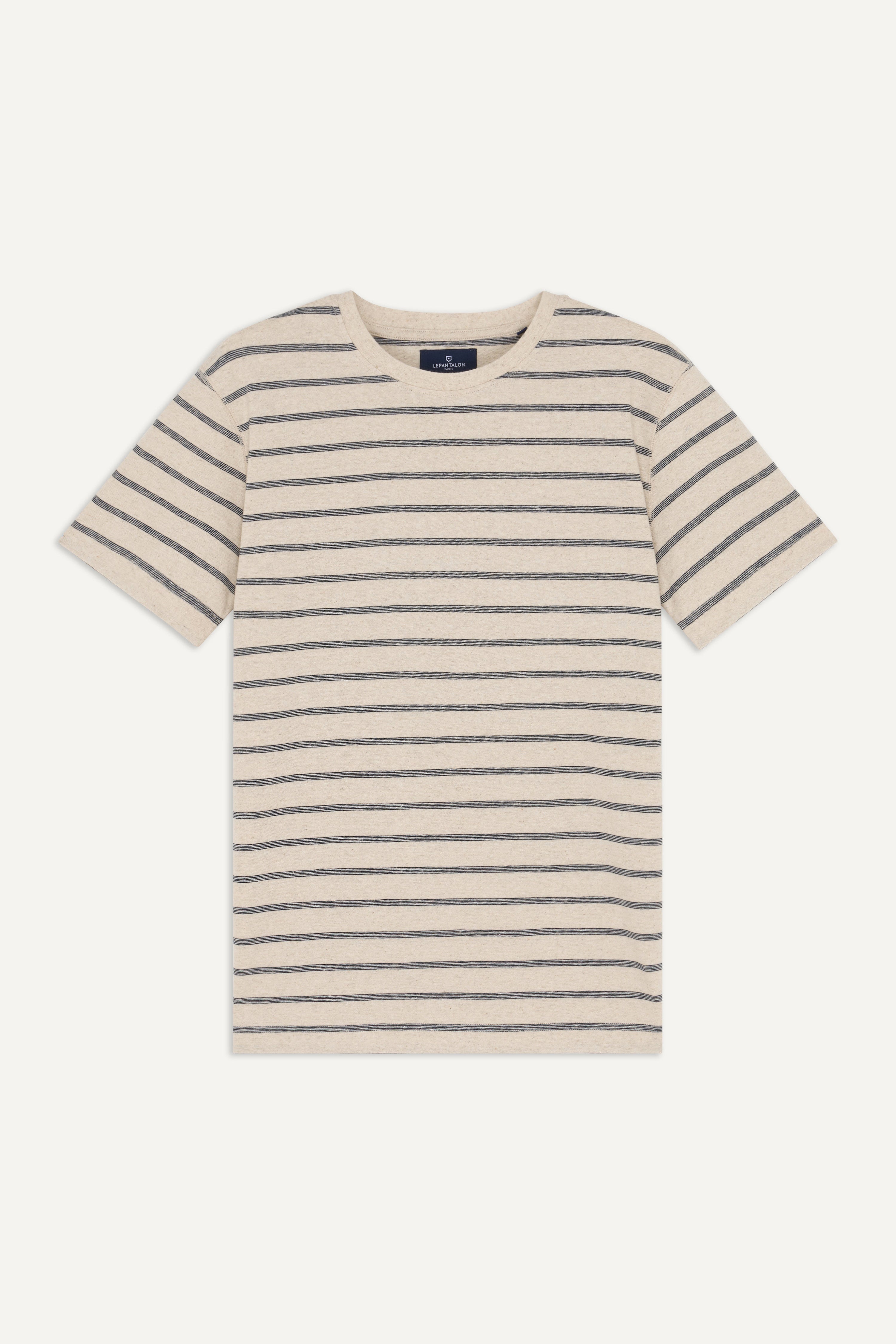 Tee-shirt coton-lin marinière bleu marine
