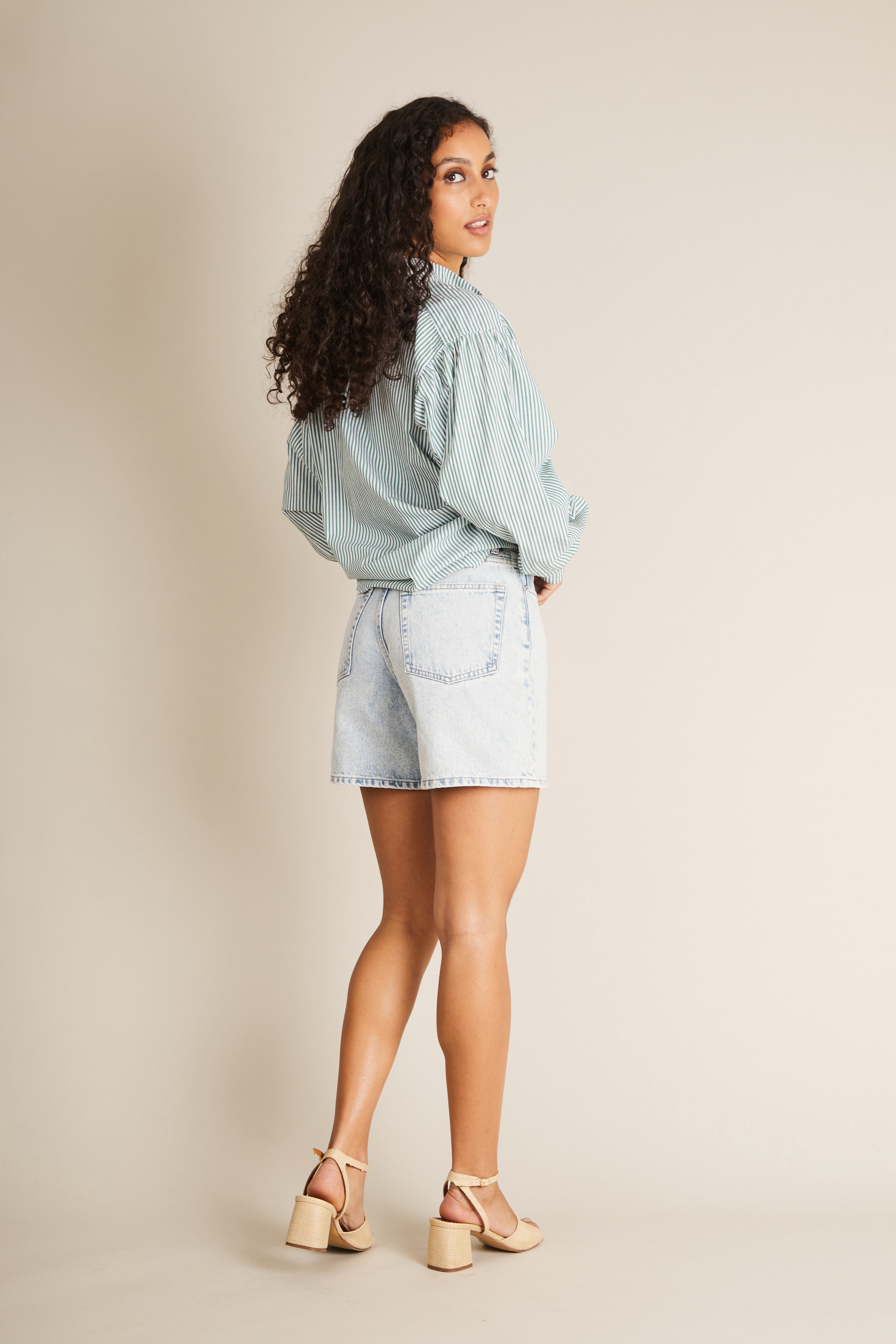 Bleached denim shorts