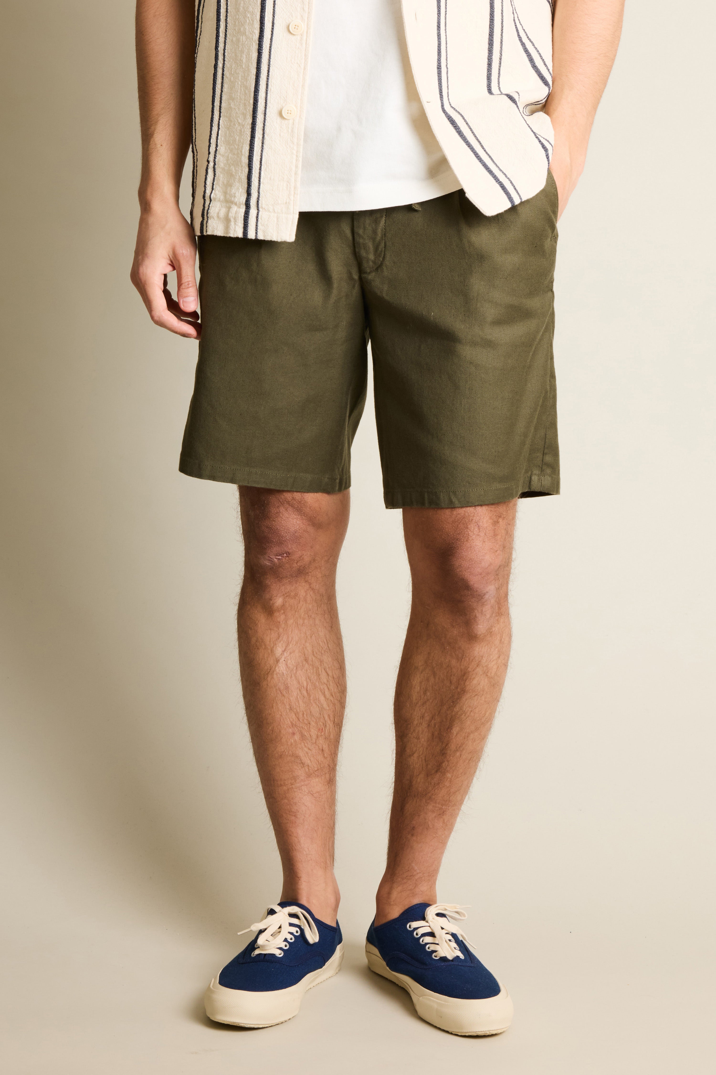Bermuda coton-lin kaki foncé