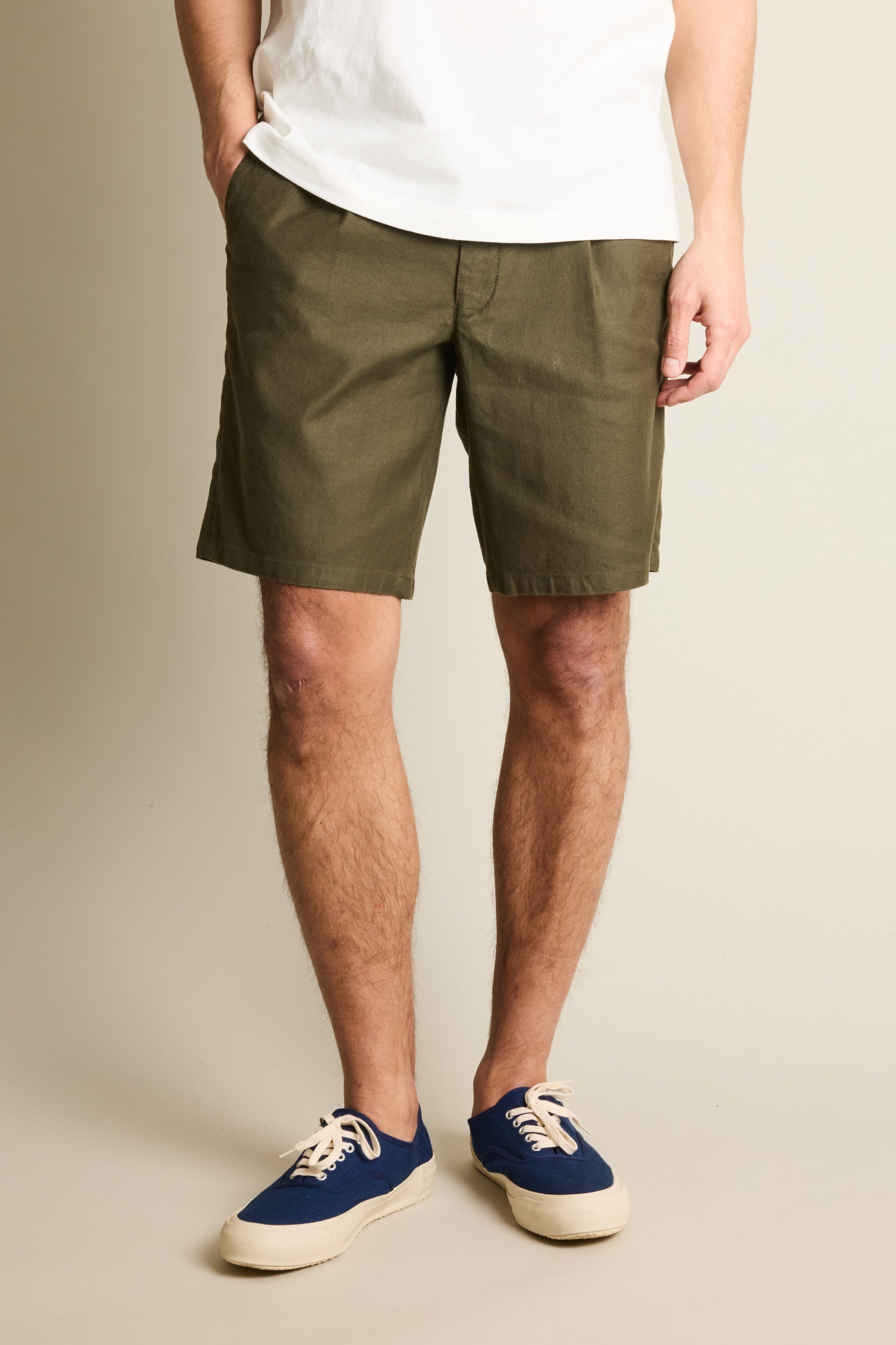 Bermuda coton-lin kaki foncé