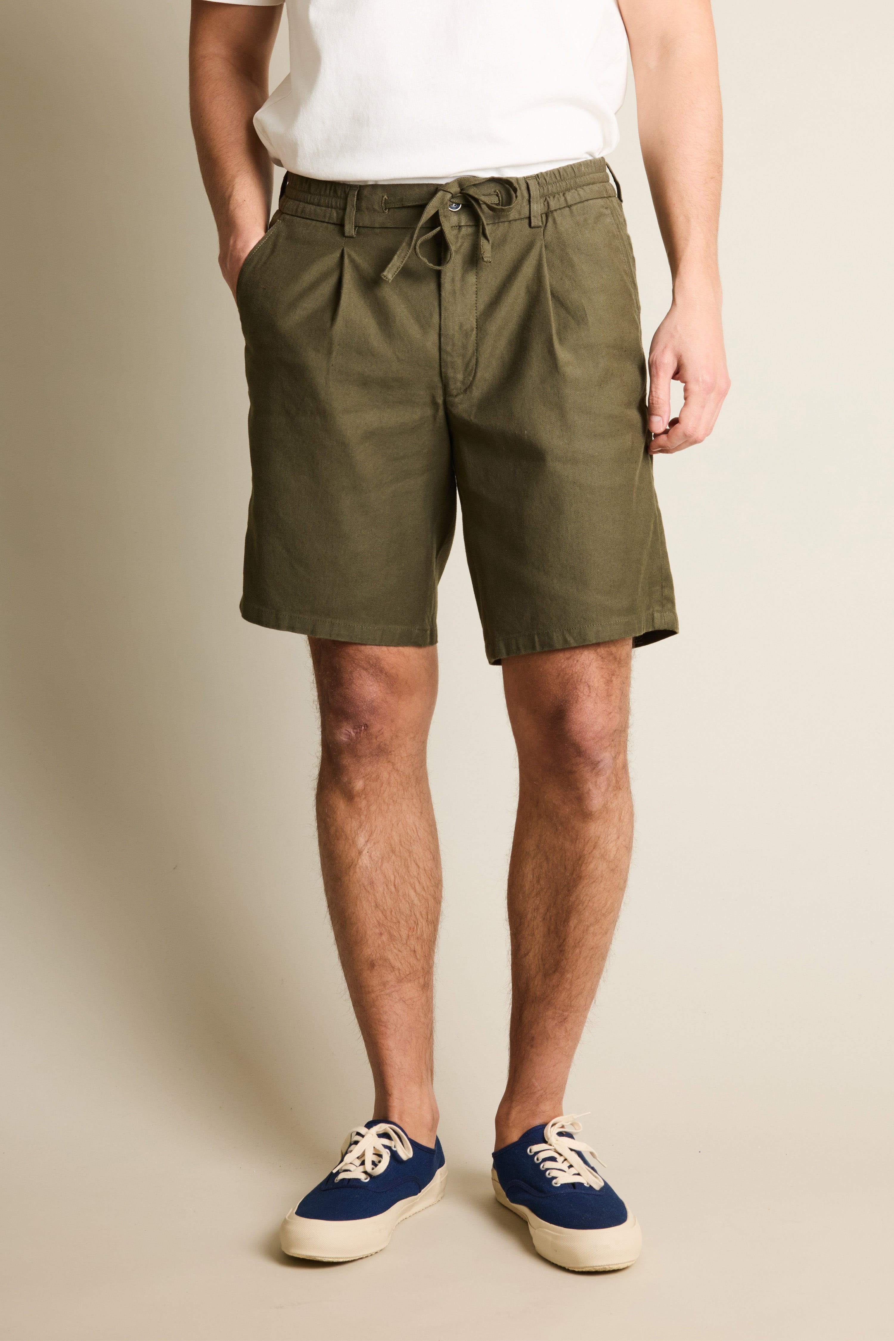 Bermuda coton-lin kaki foncé