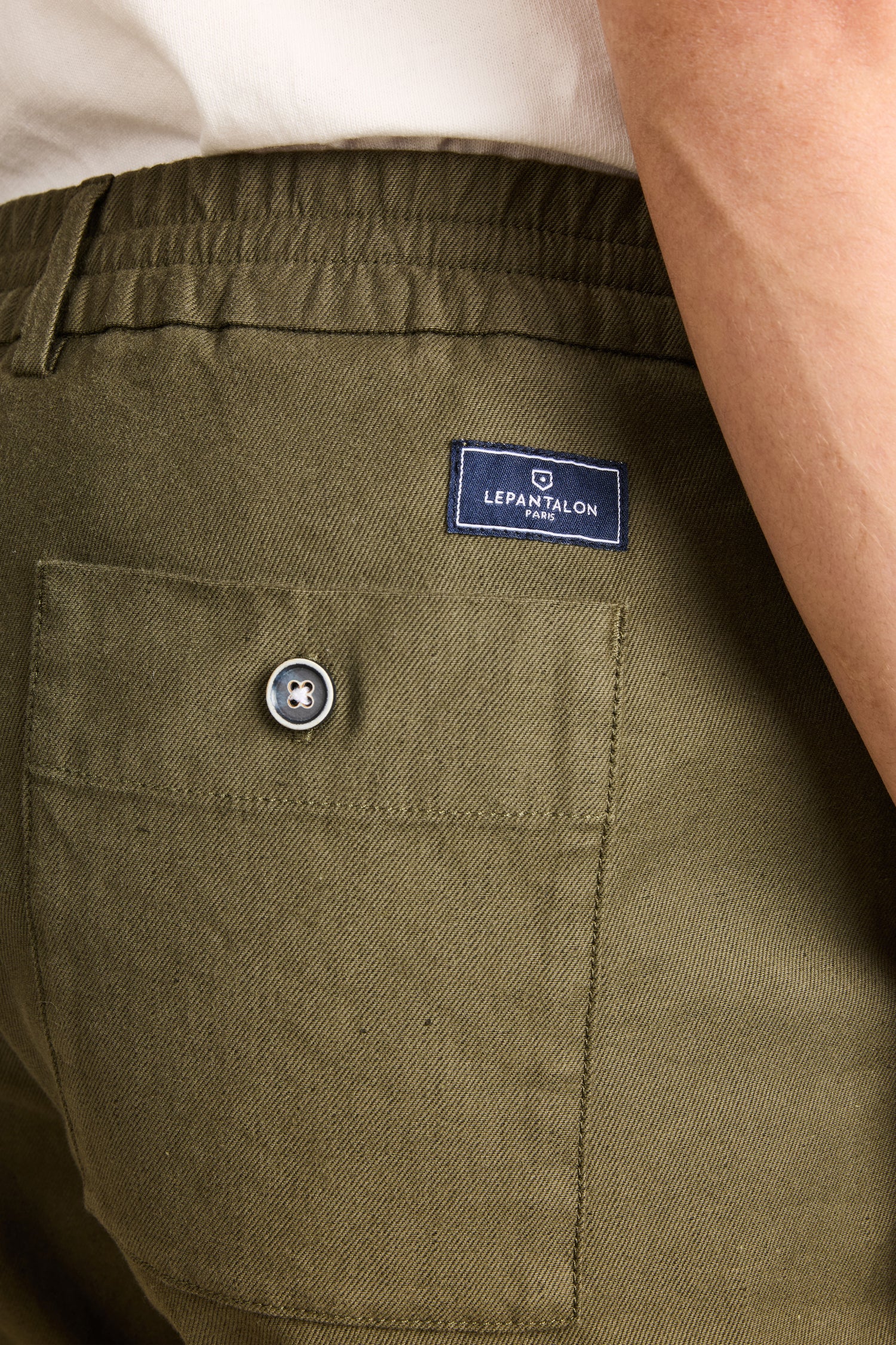 Bermuda coton-lin kaki foncé