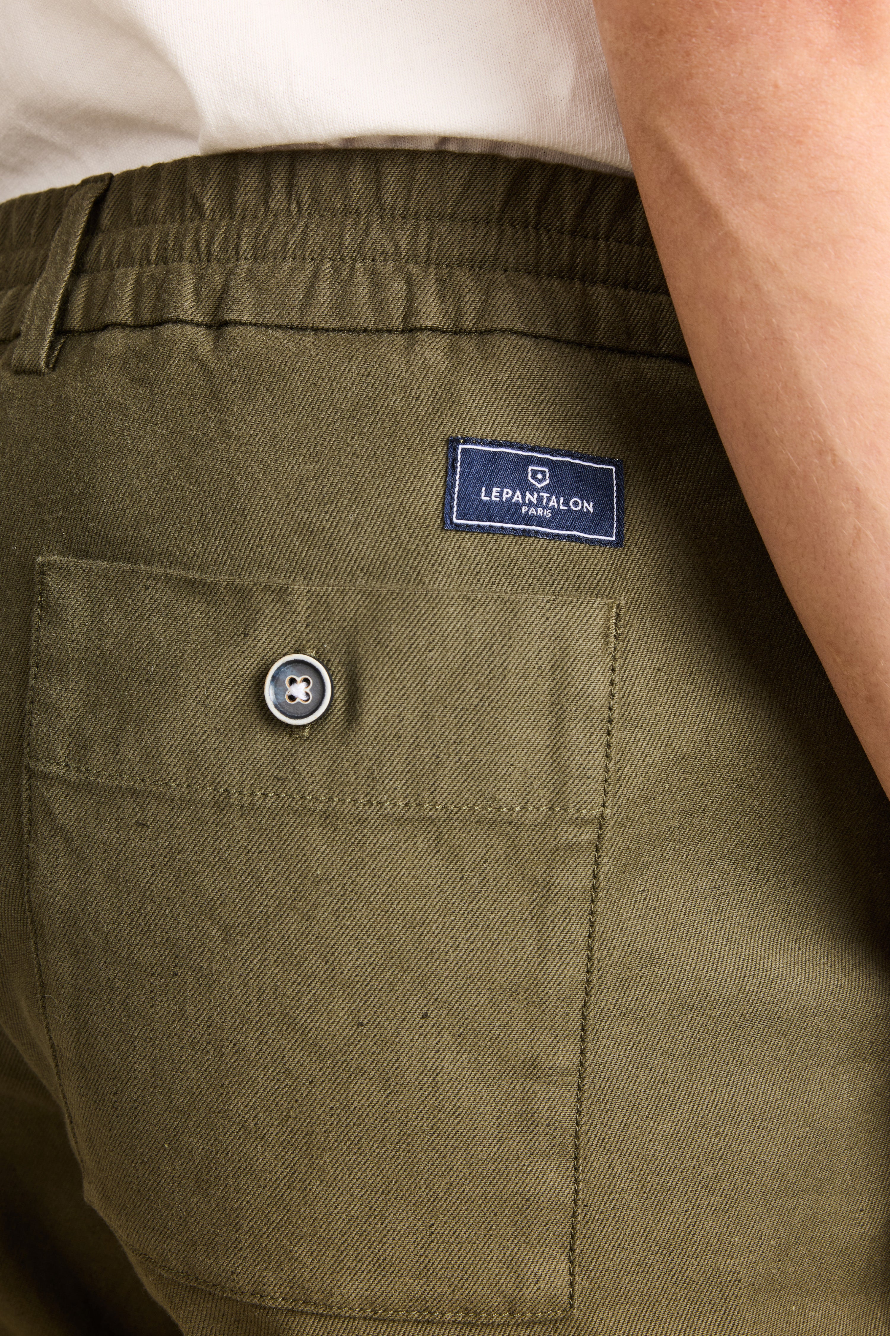 Bermuda coton-lin kaki foncé