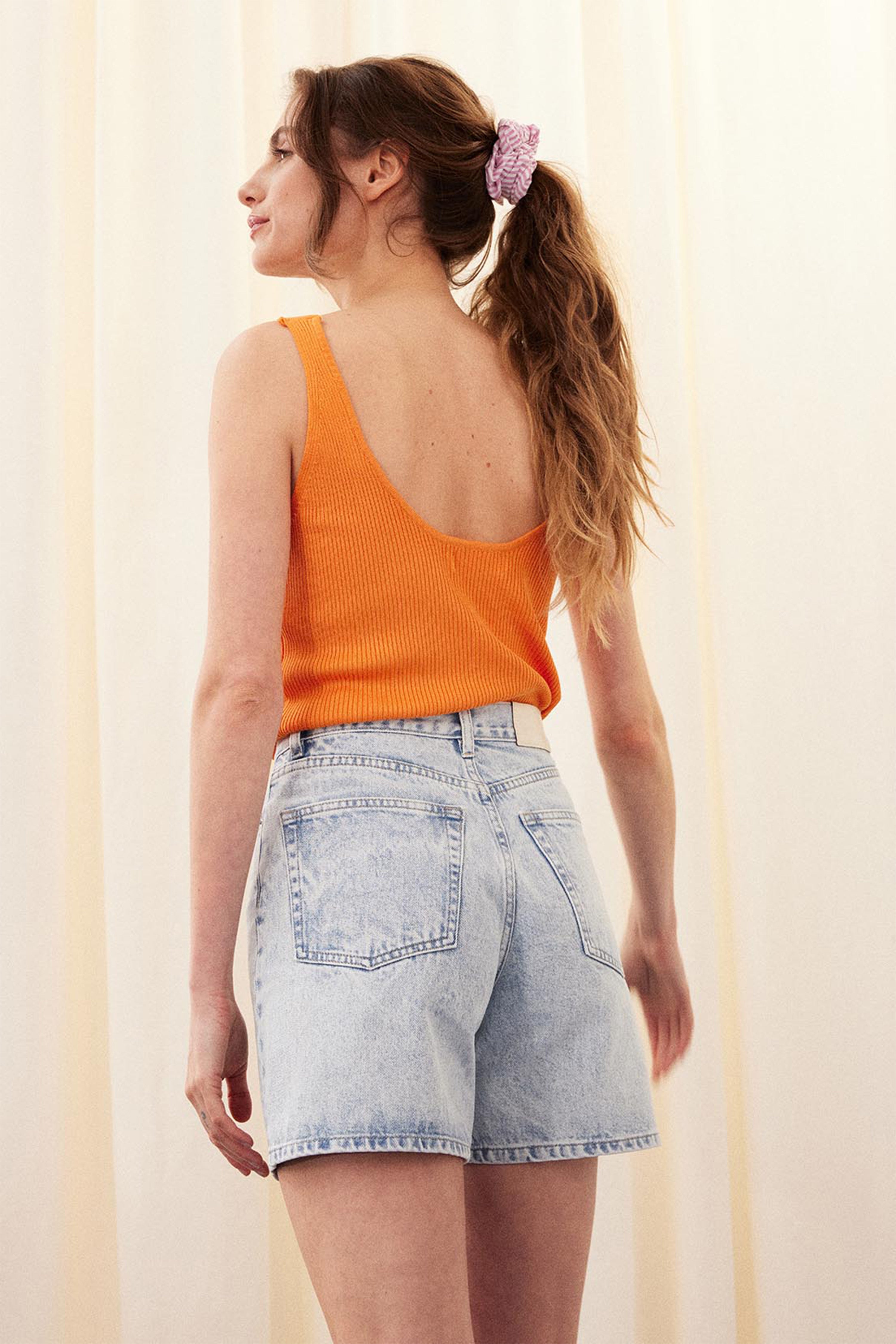 Bleached denim shorts