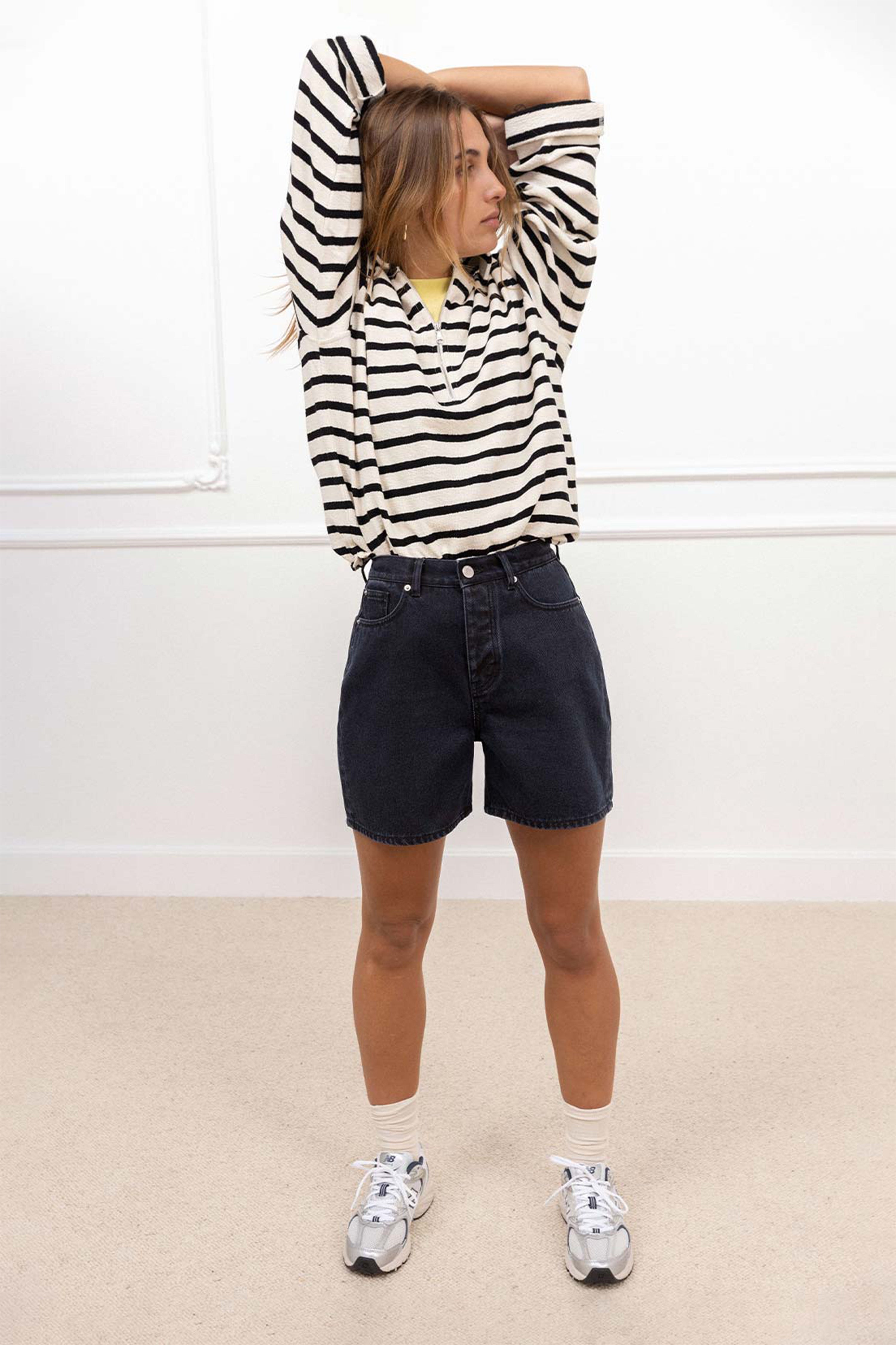 Black denim shorts