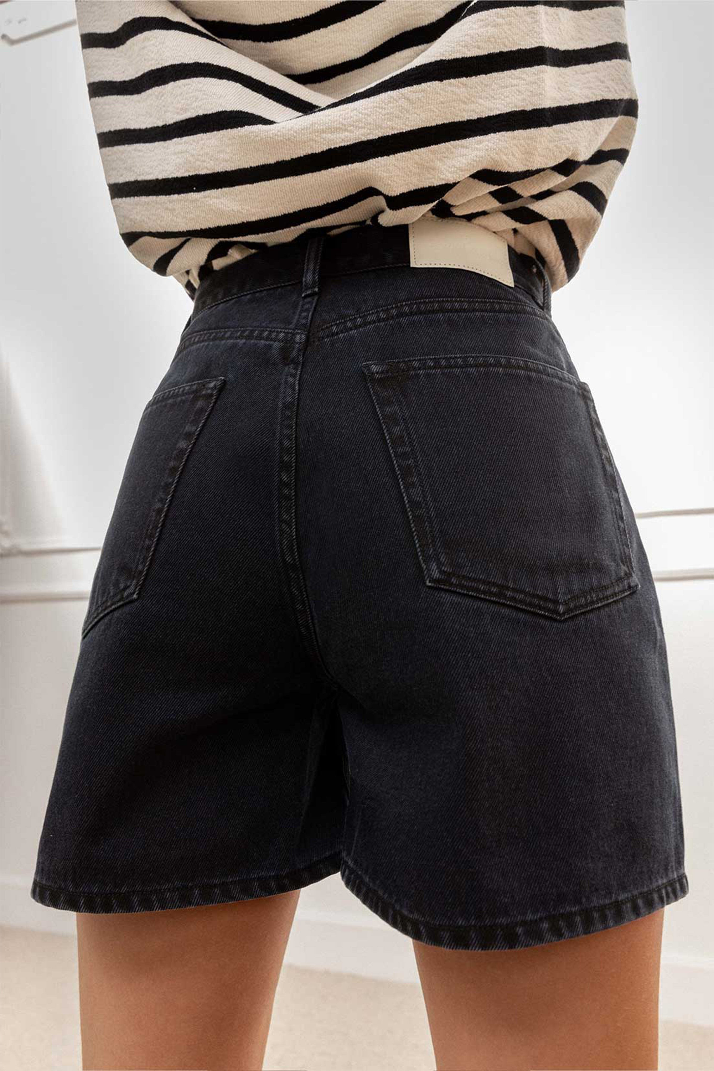 Black denim shorts