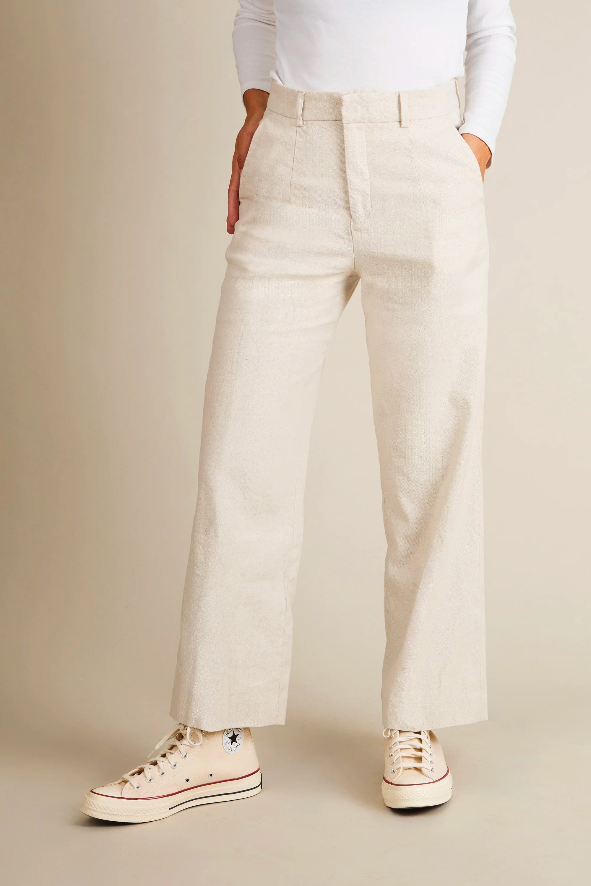 Pantalon flare coton-lin écru