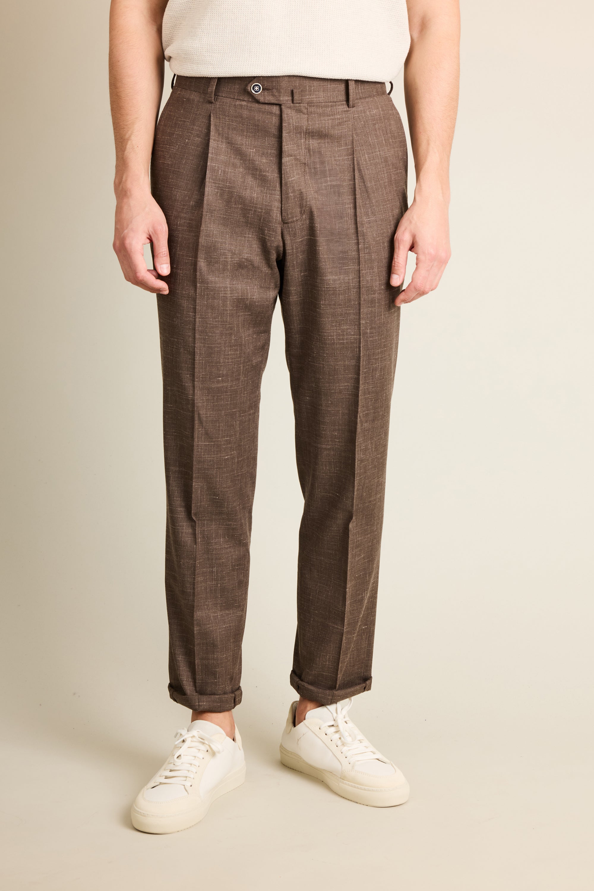 Lightweight brown pleated trousers
