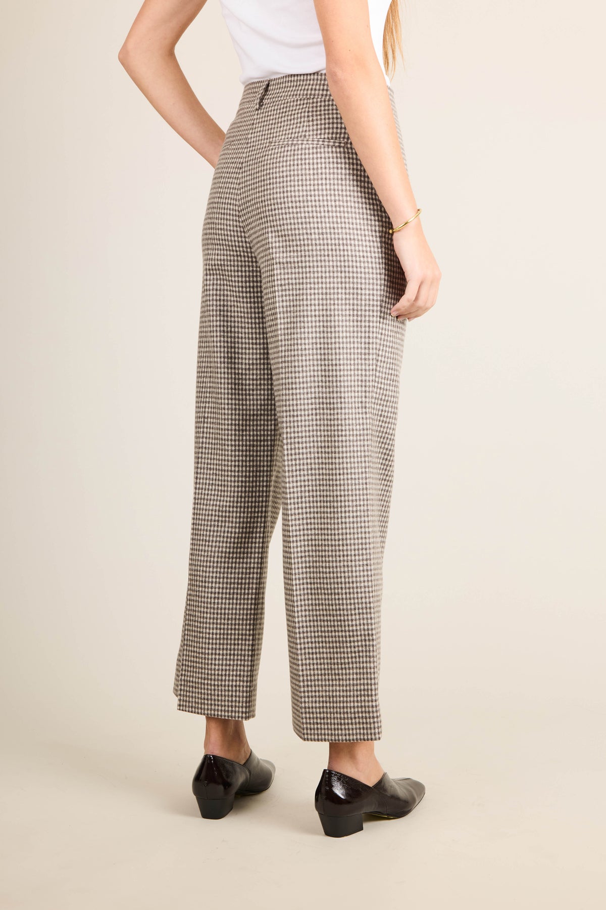 Pantalon flanelle flare vichy marron