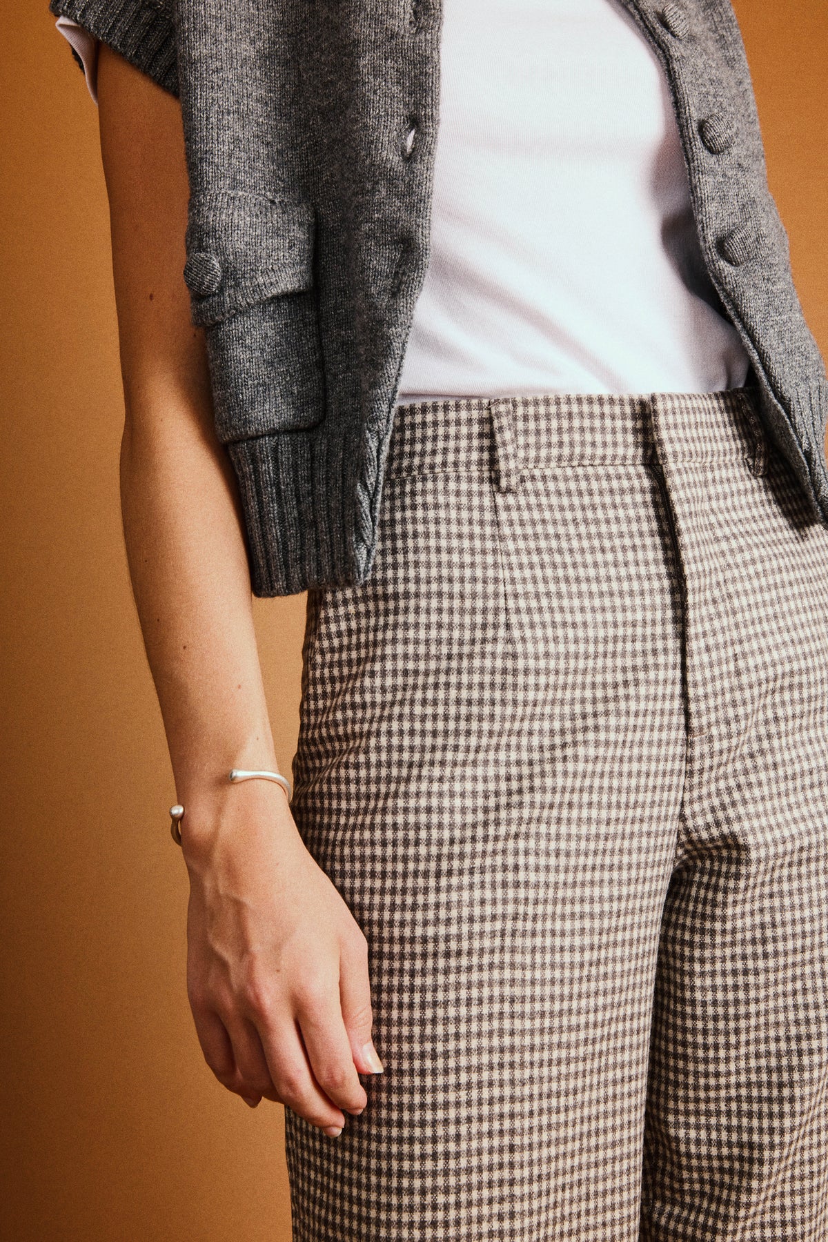 Pantalon flanelle flare vichy marron