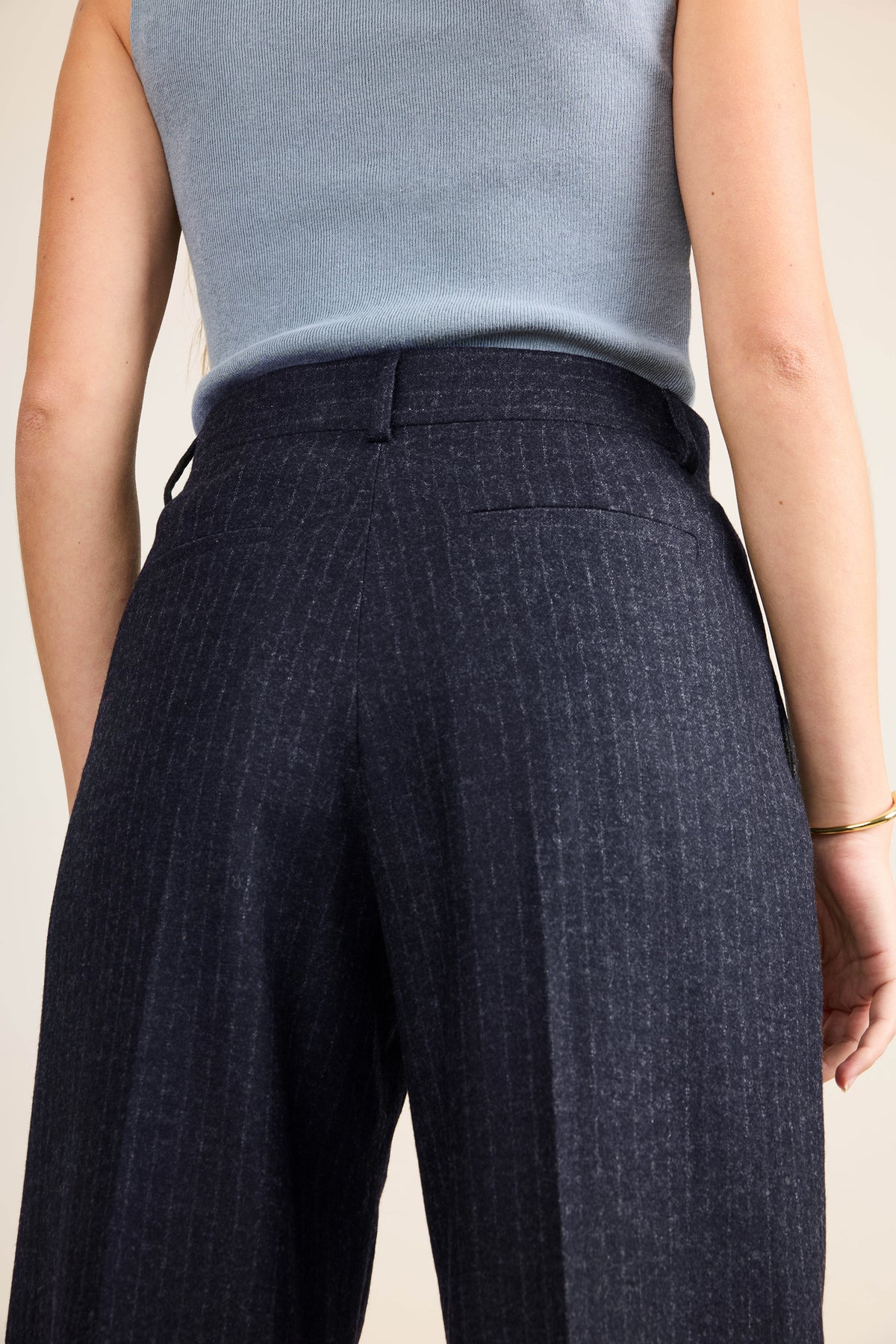 Navy Striped Flannel Palazzo Pants