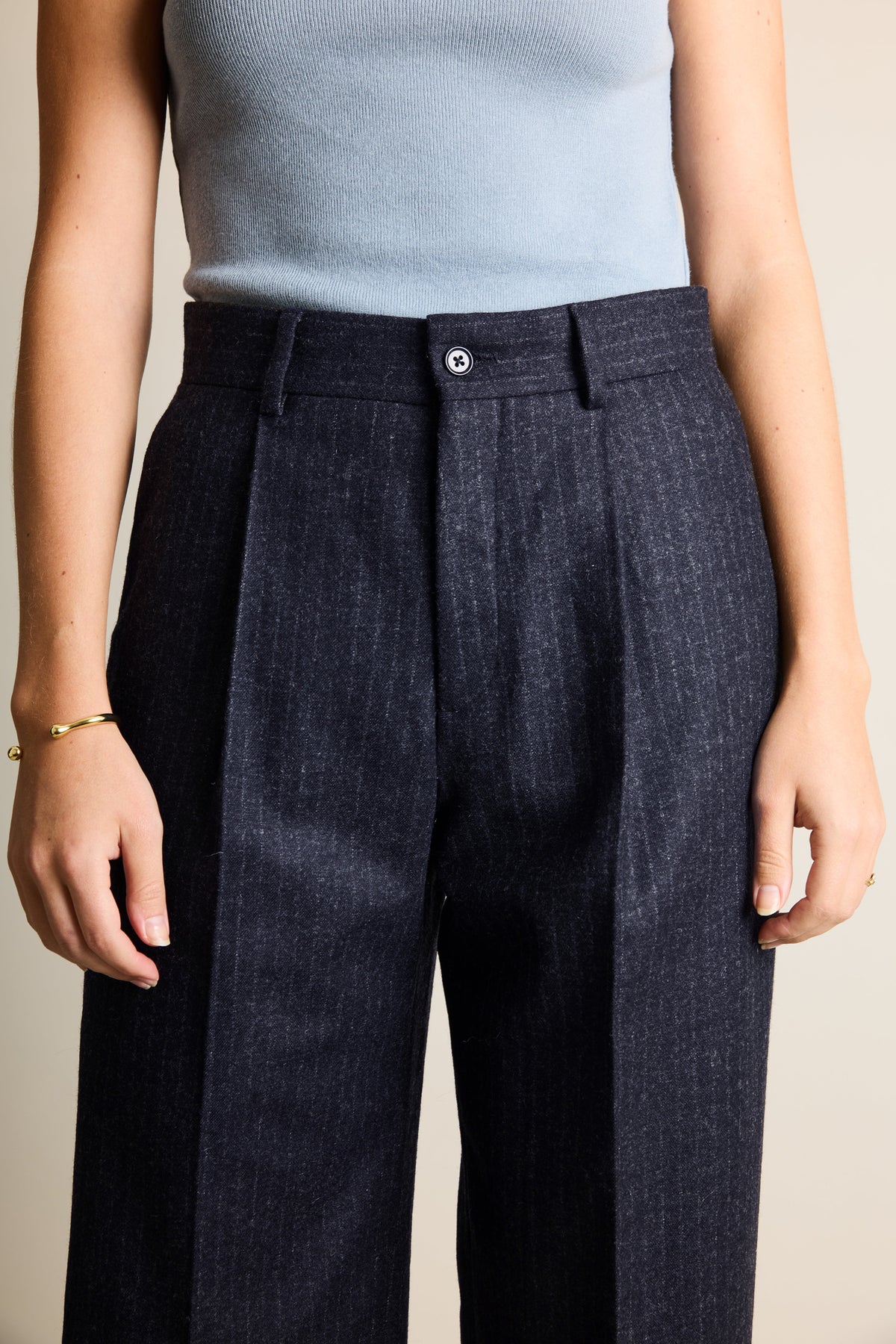 Navy Striped Flannel Palazzo Pants