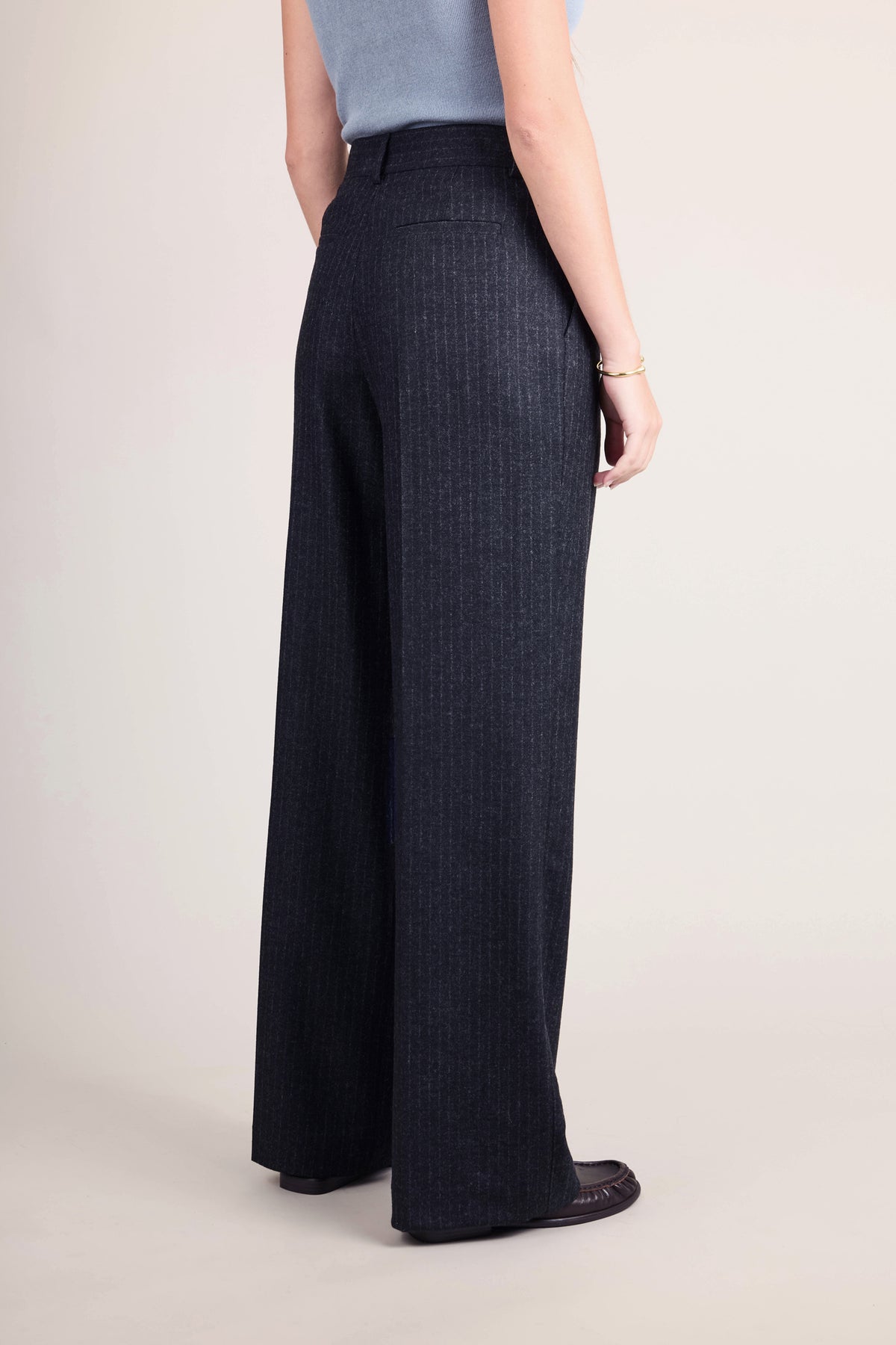 Navy Striped Flannel Palazzo Pants