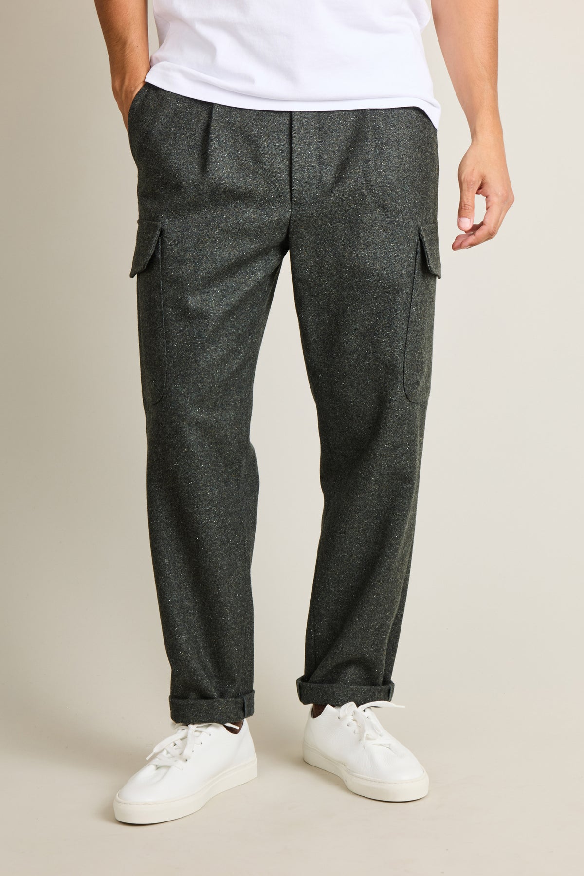 Pantalon cargo flanelle kaki foncé