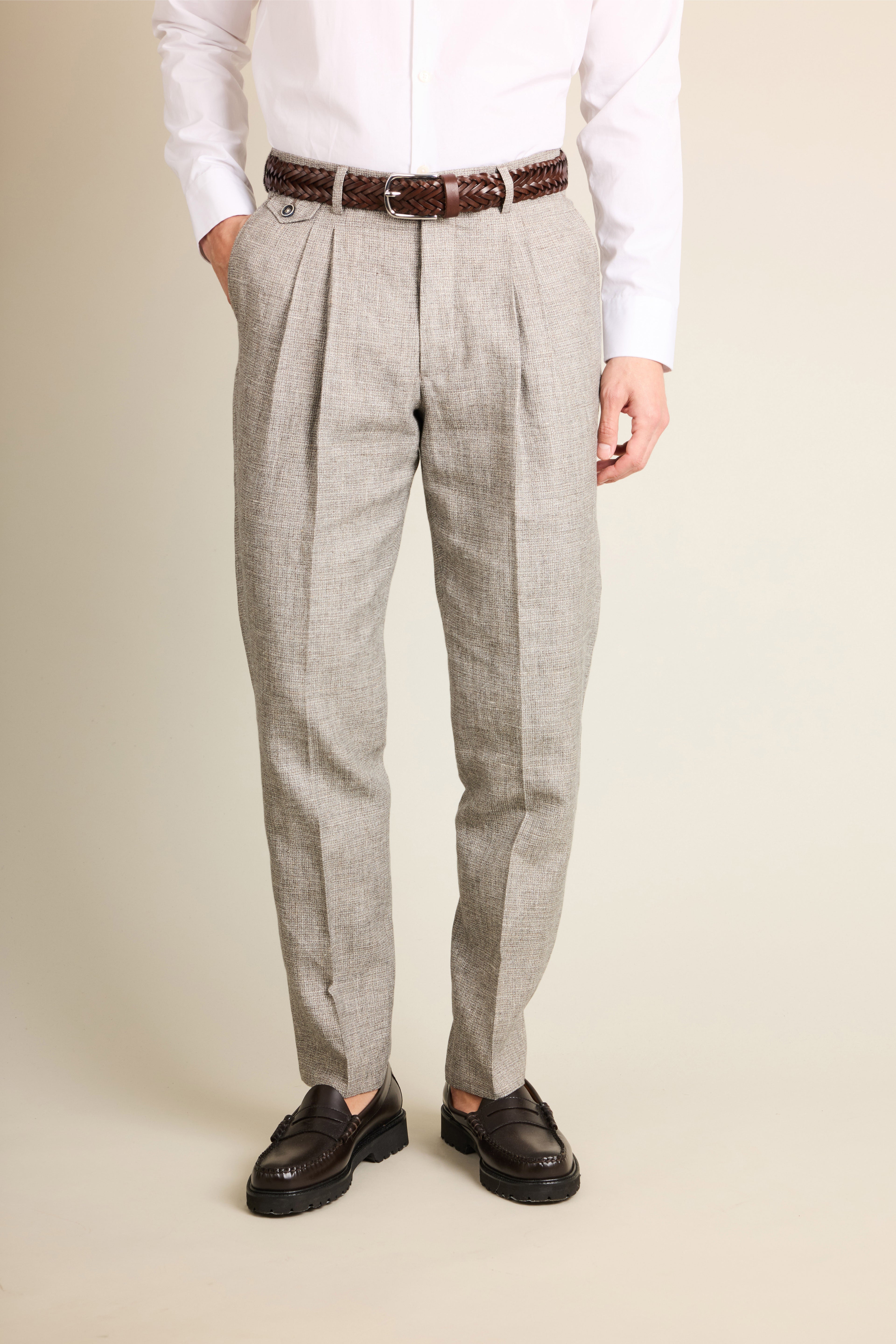 Lightweight houndstooth double-pleated trousers
