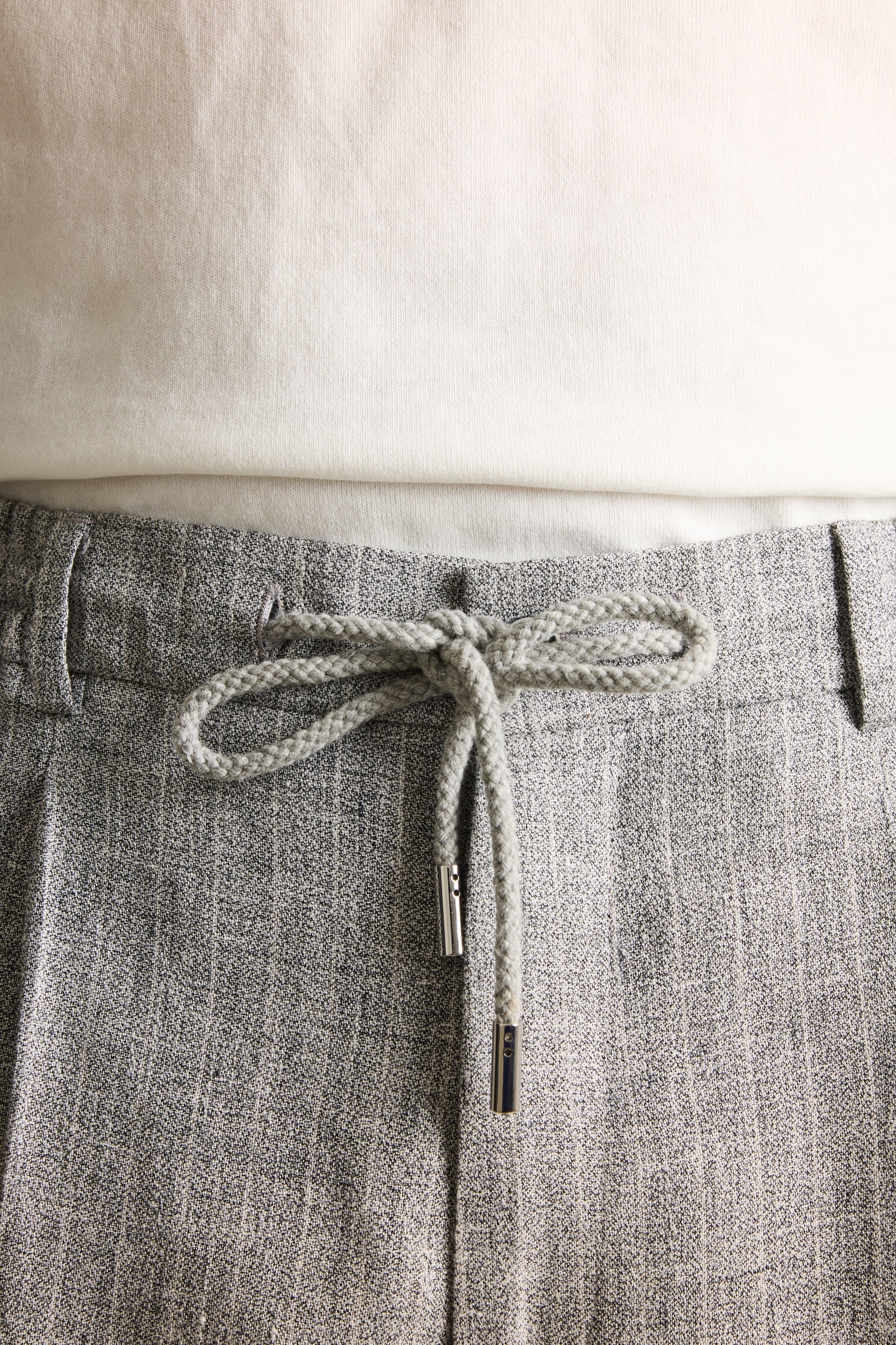 Grey striped linen-cotton jogger pants