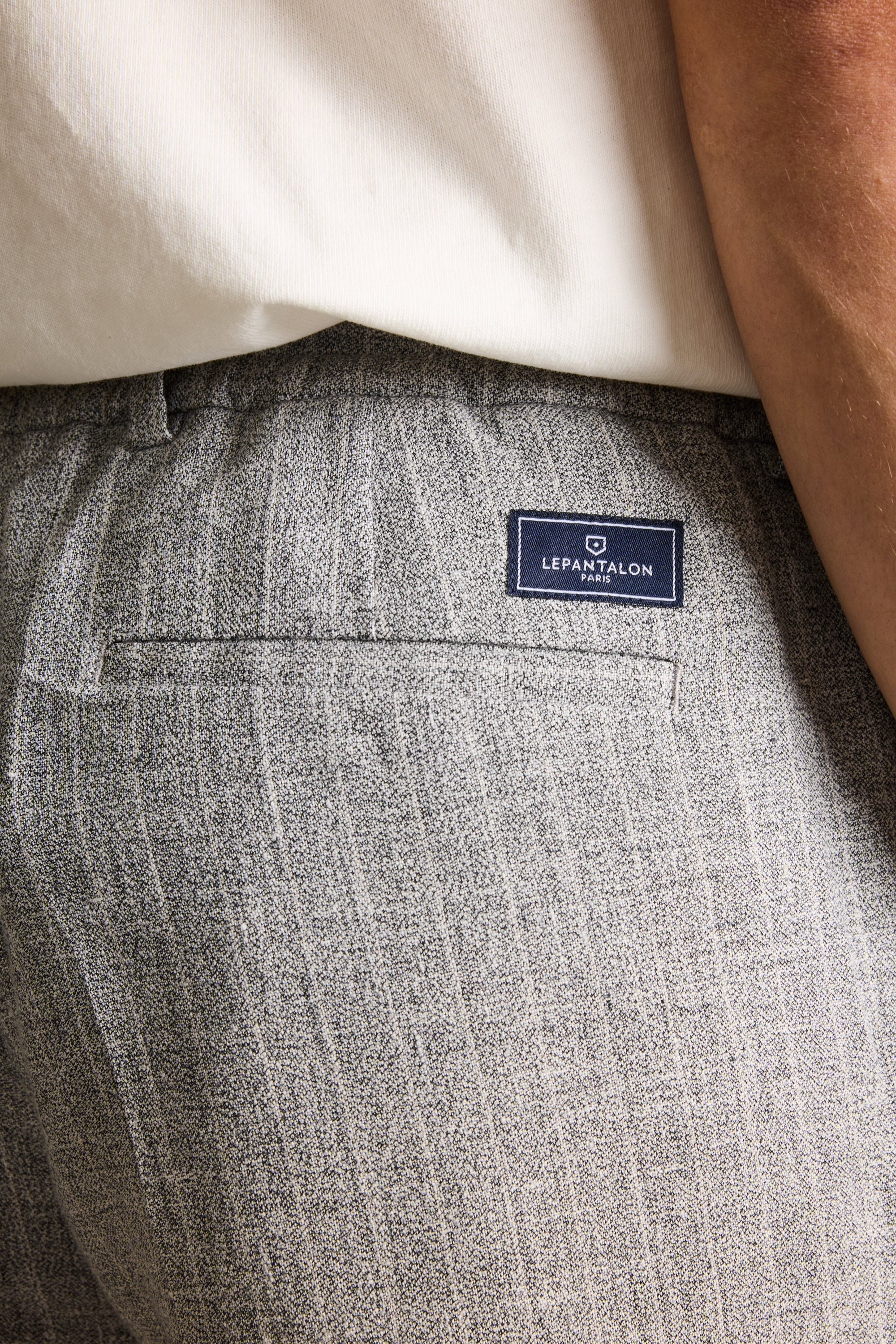 Grey striped linen-cotton jogger pants