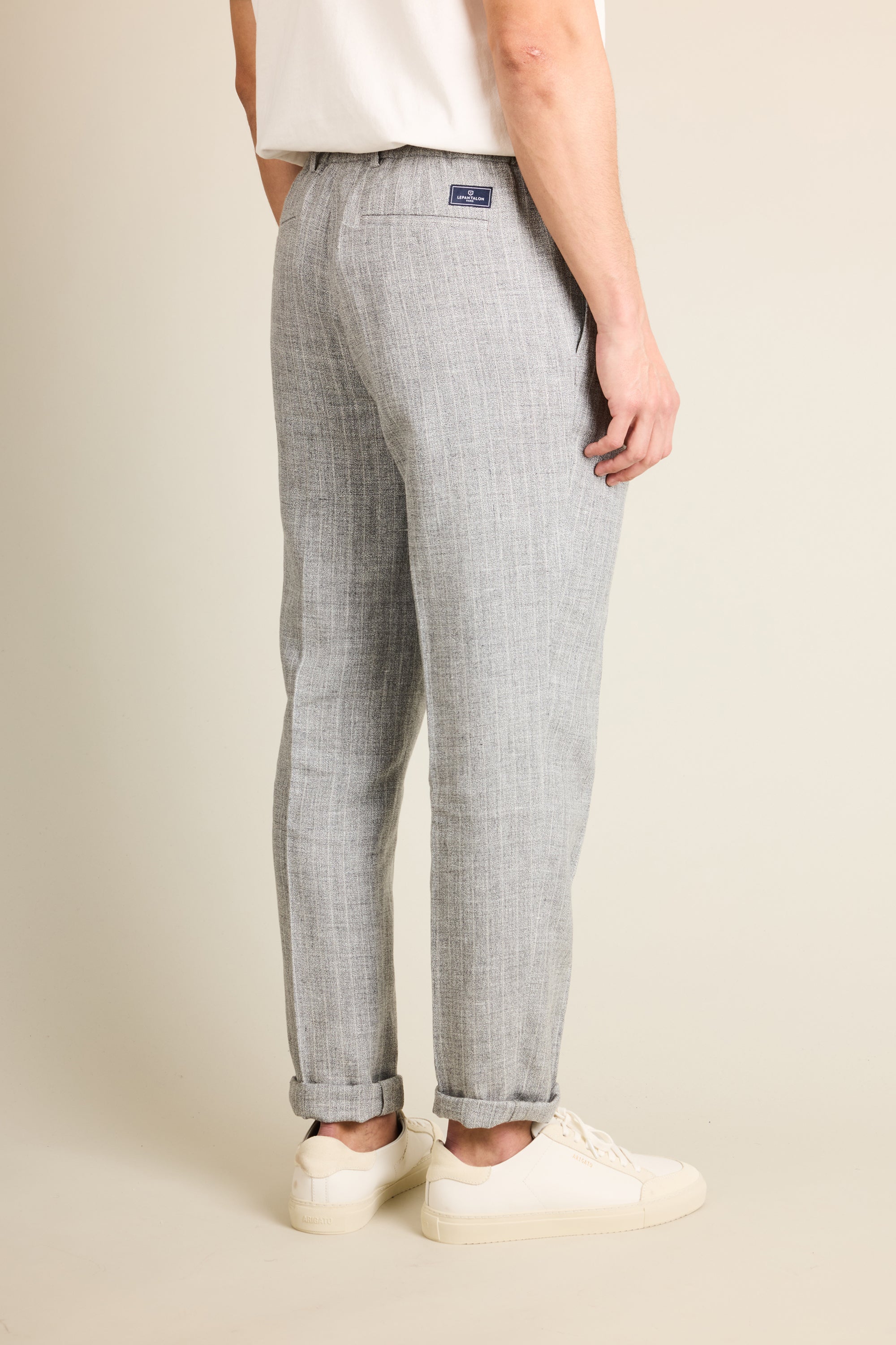 Grey striped linen-cotton jogger pants
