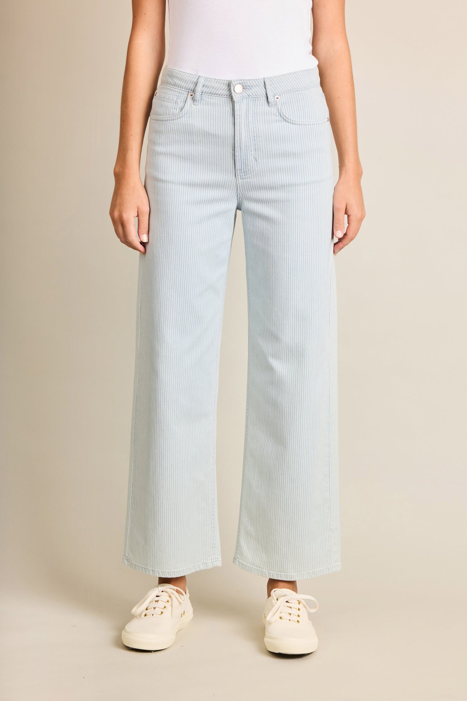 Blue striped flare jeans