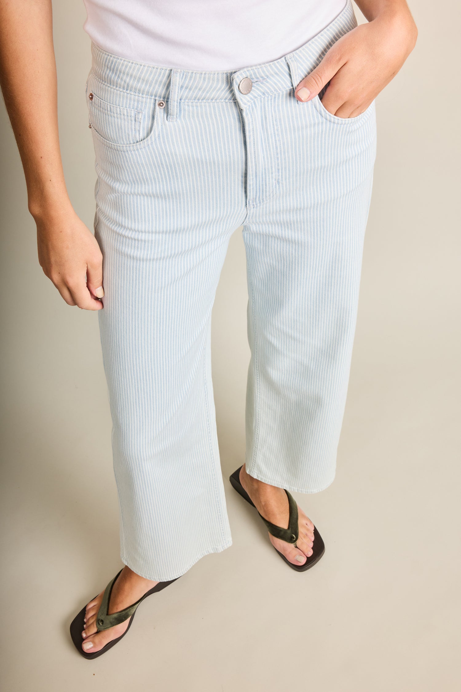 Blue striped flare jeans