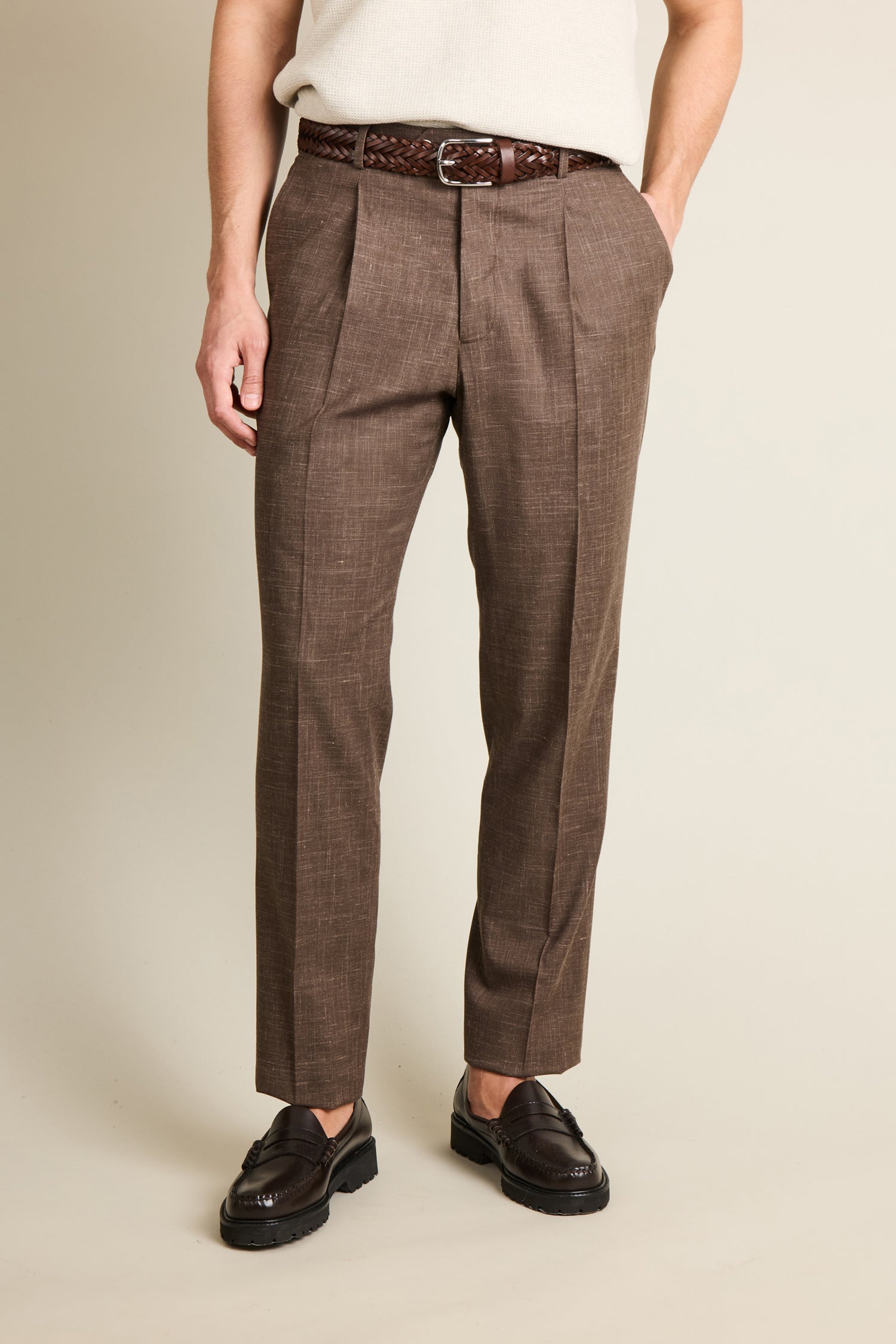 Lightweight brown pleated trousers
