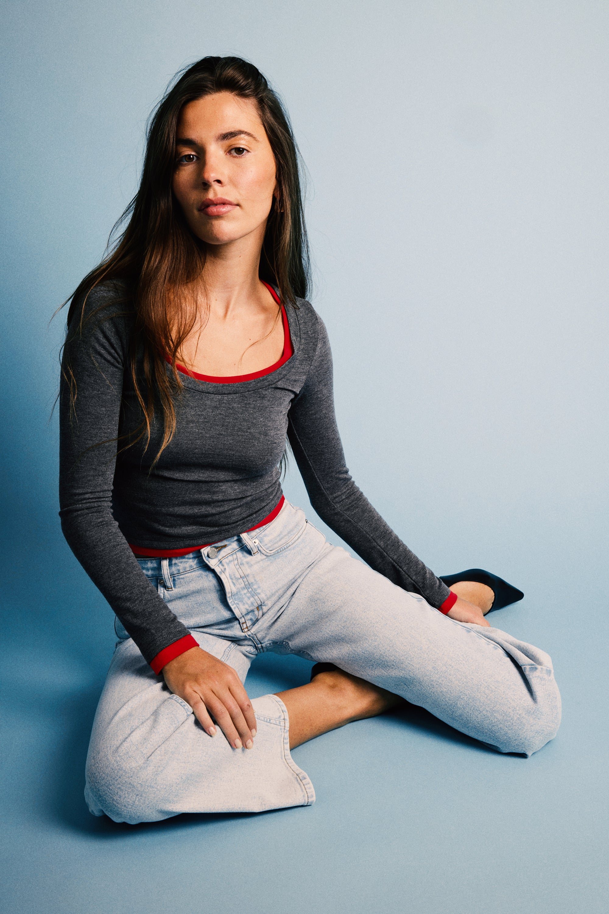 Ice blue flared jeans