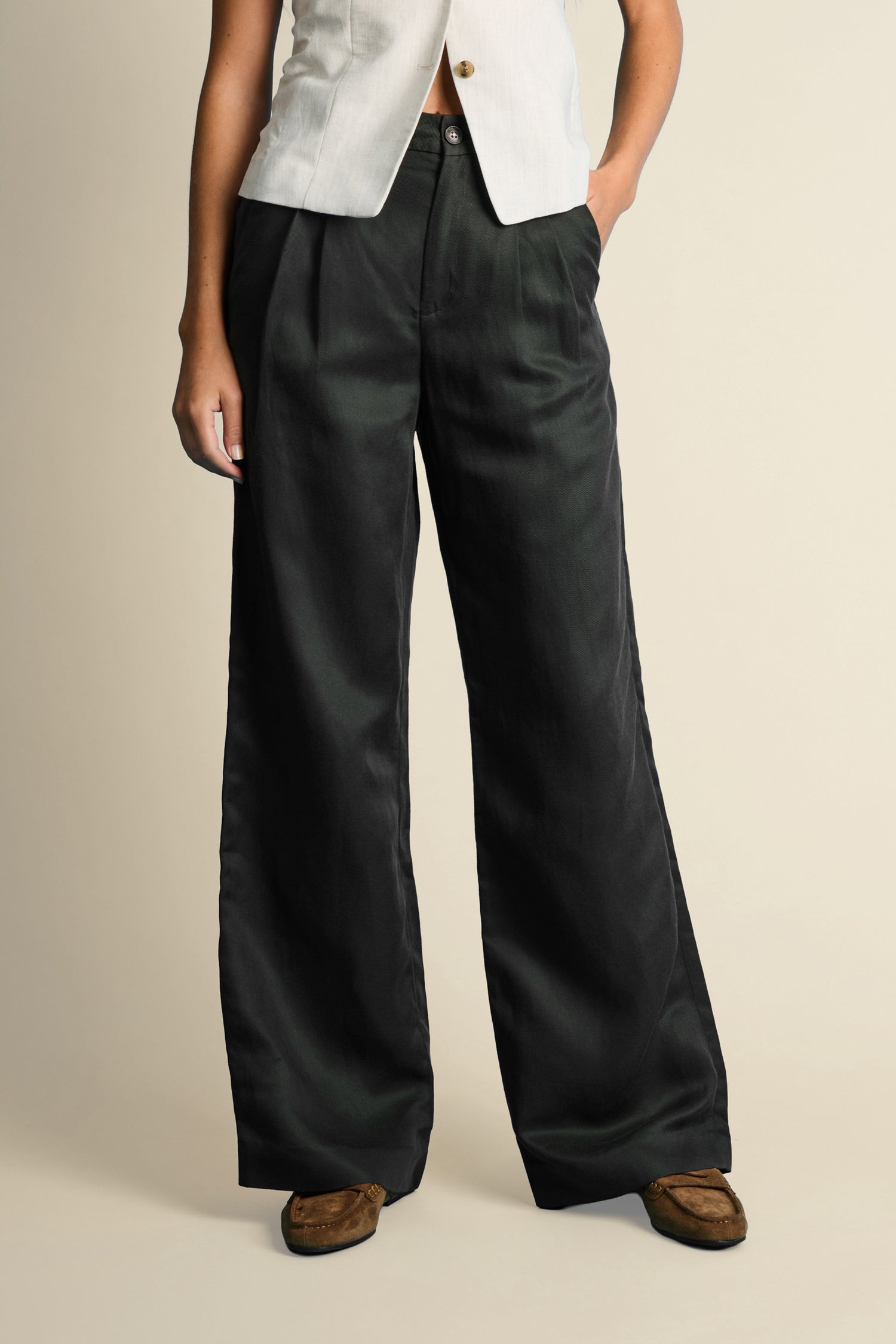 Pantalon à pinces léger vert