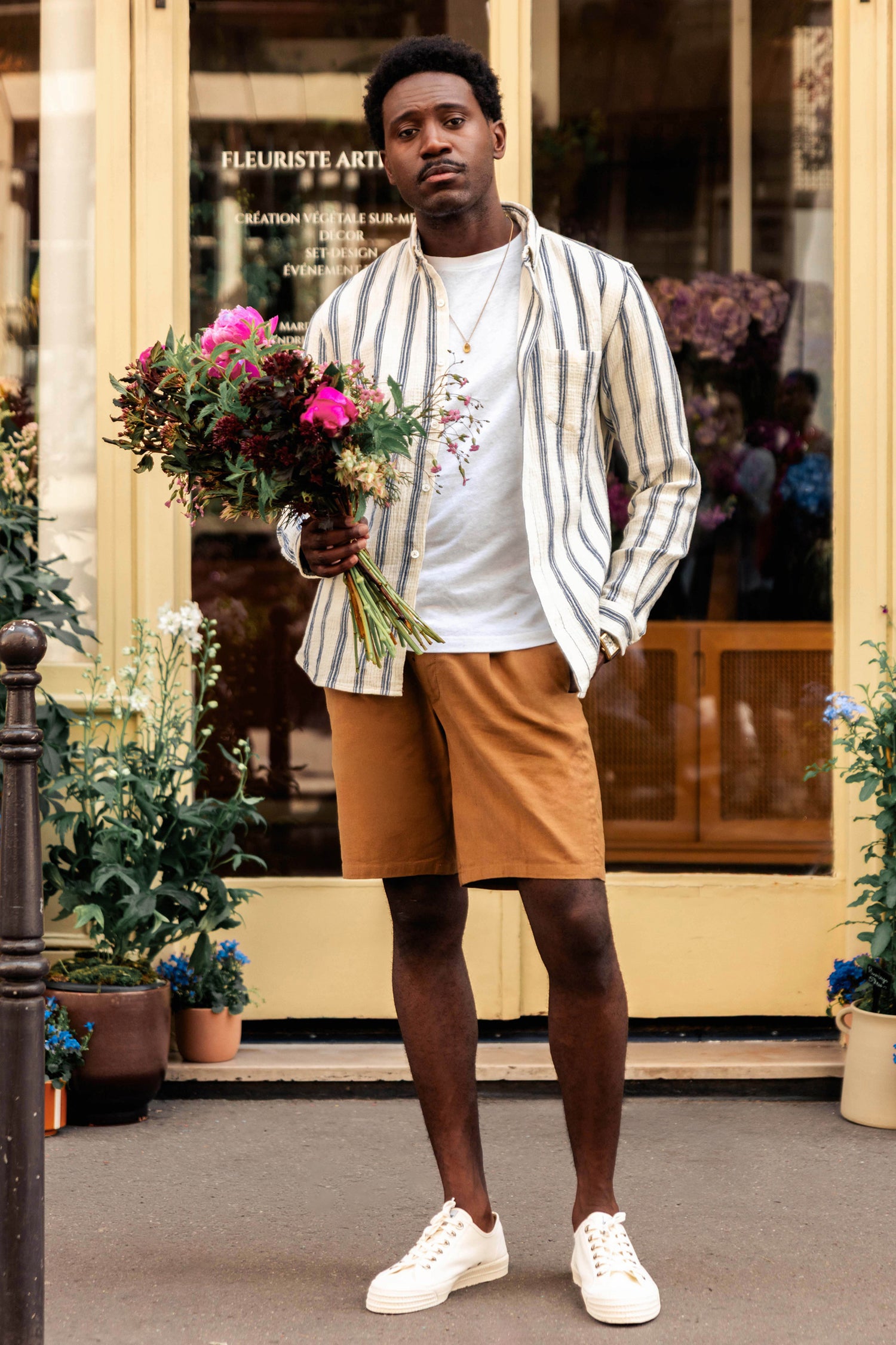 Bermuda coton-lin caramel