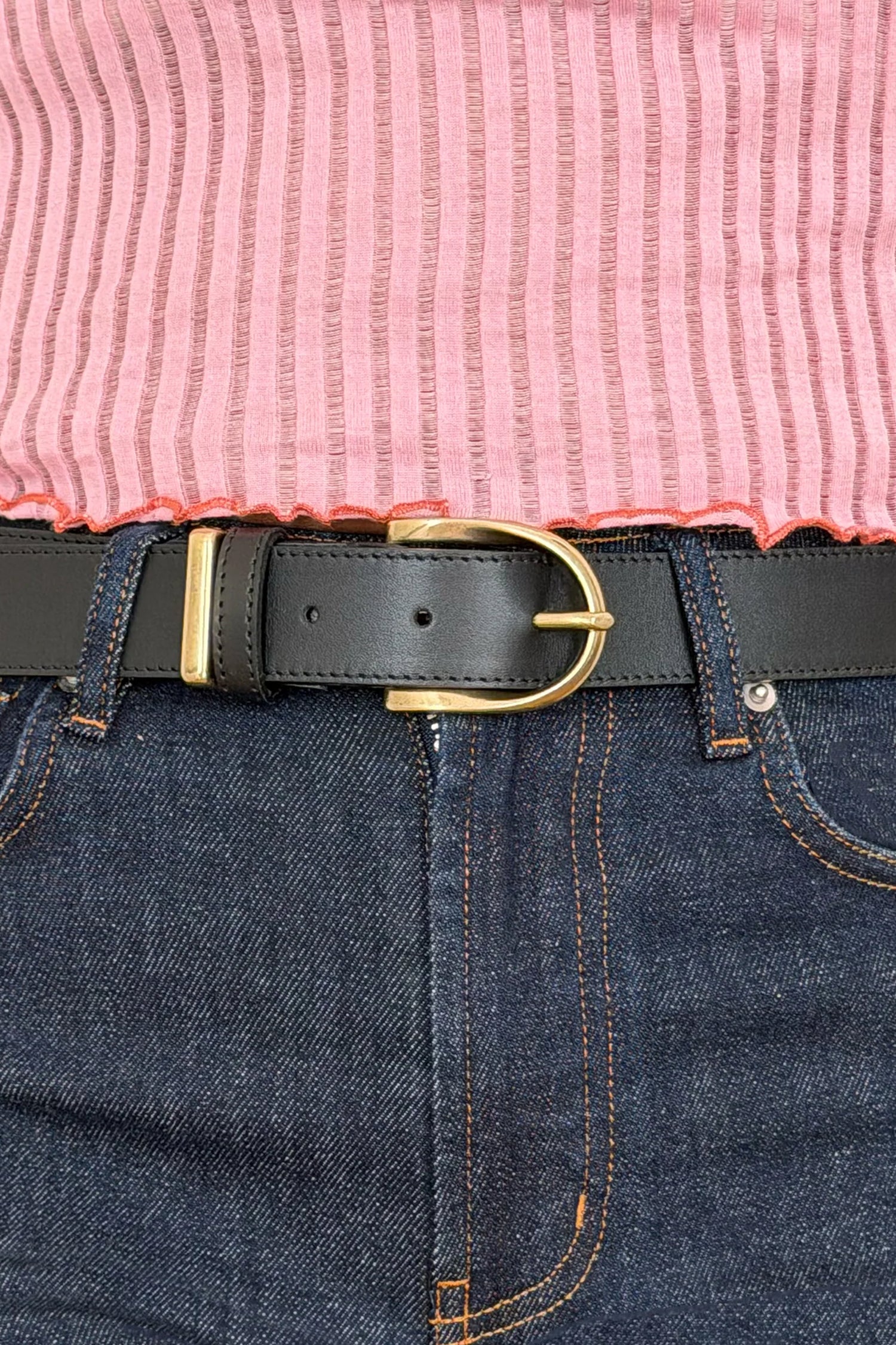 Ceinture en cuir lisse noire femme