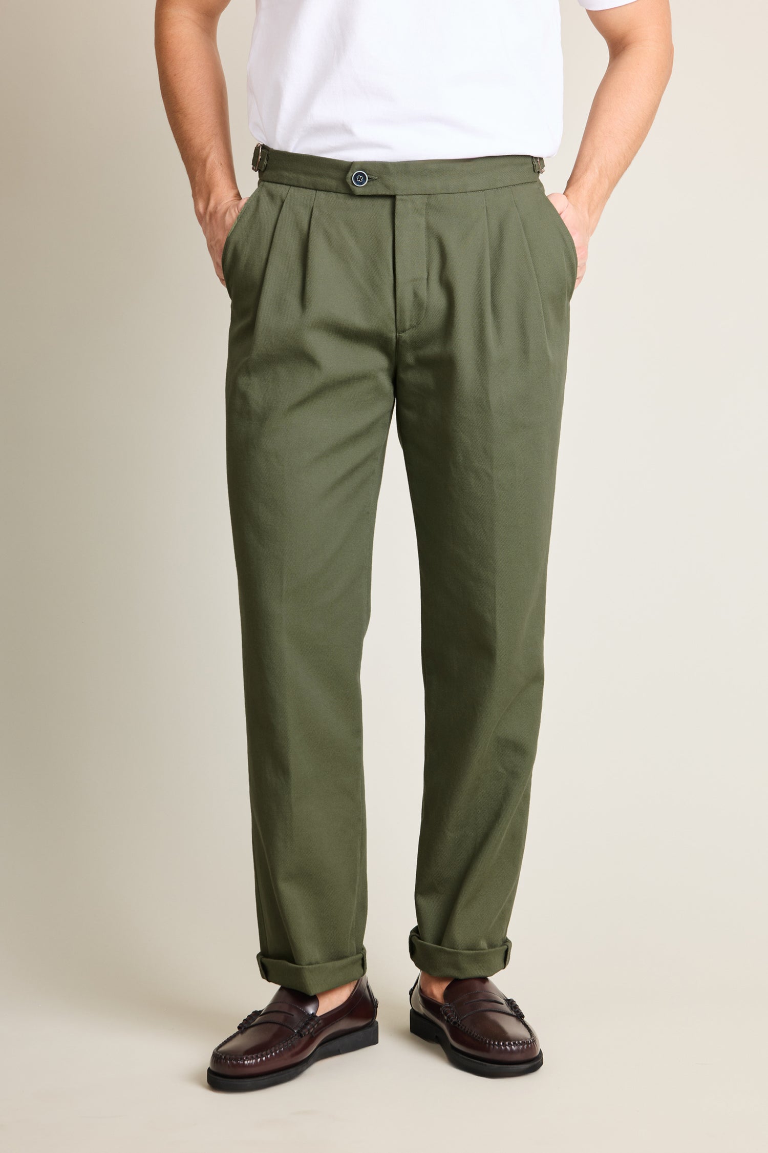 Calvary double pleat chinos Khaki