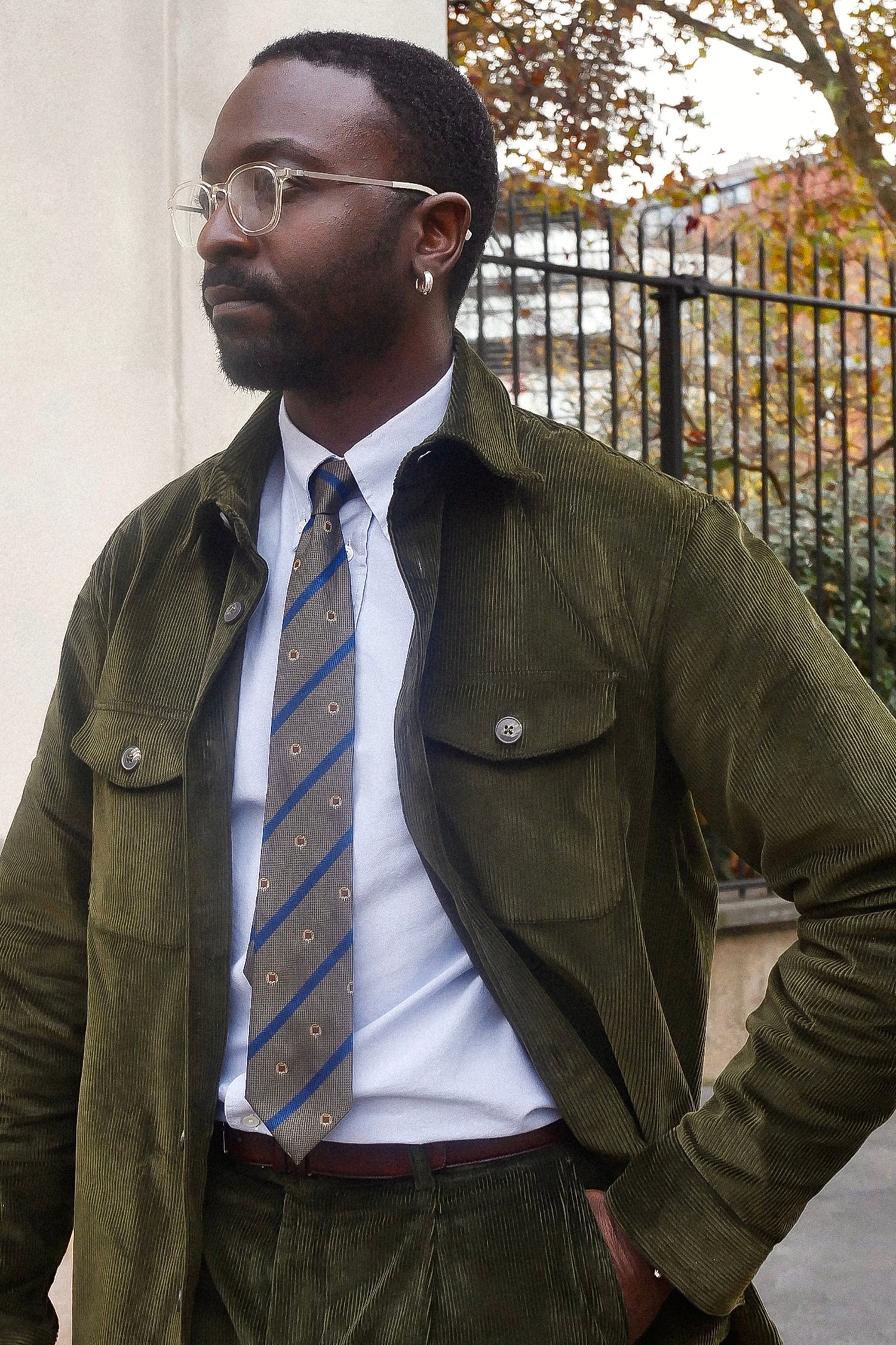 Khaki velvet overshirt