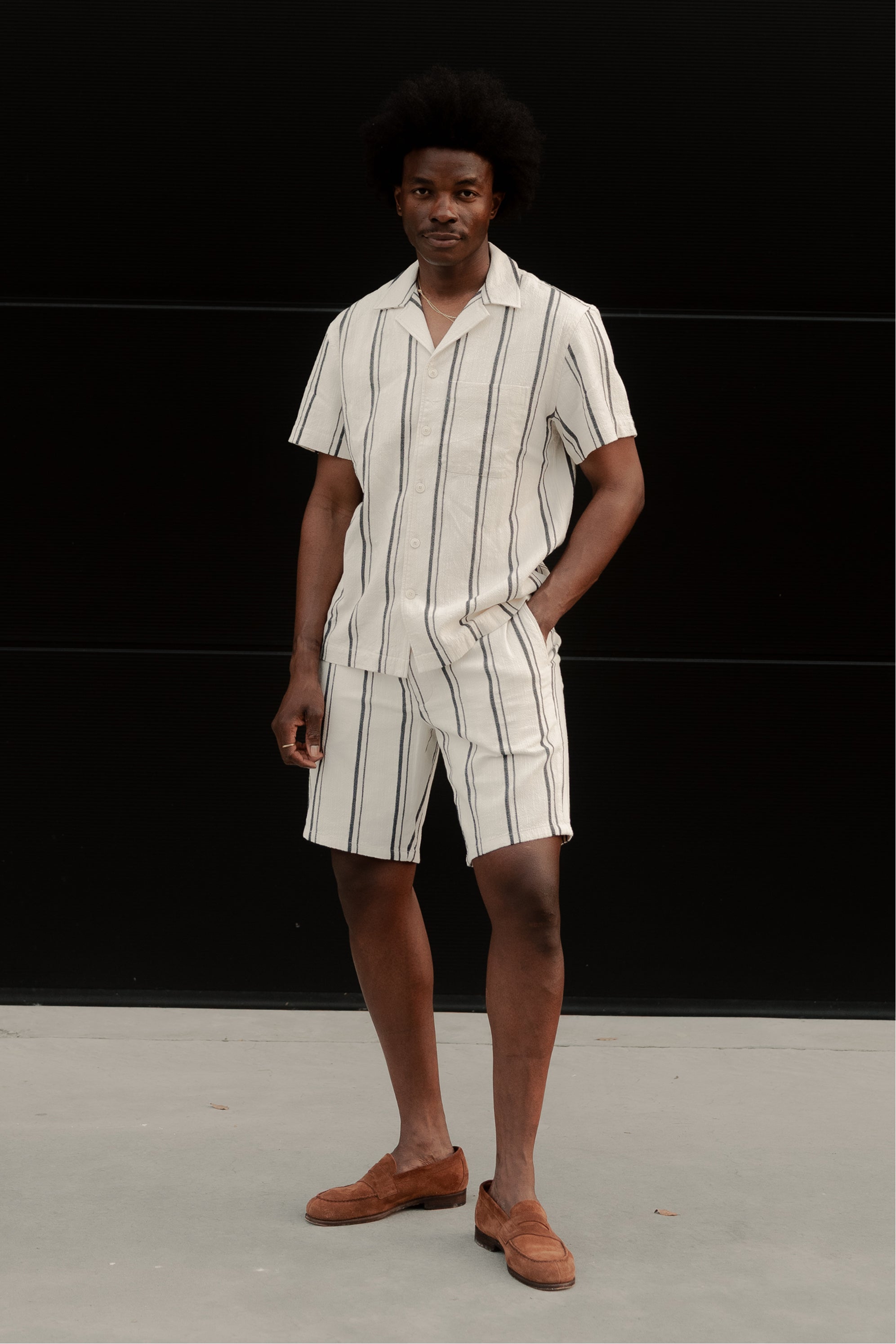 Ecru striped Bermuda shorts