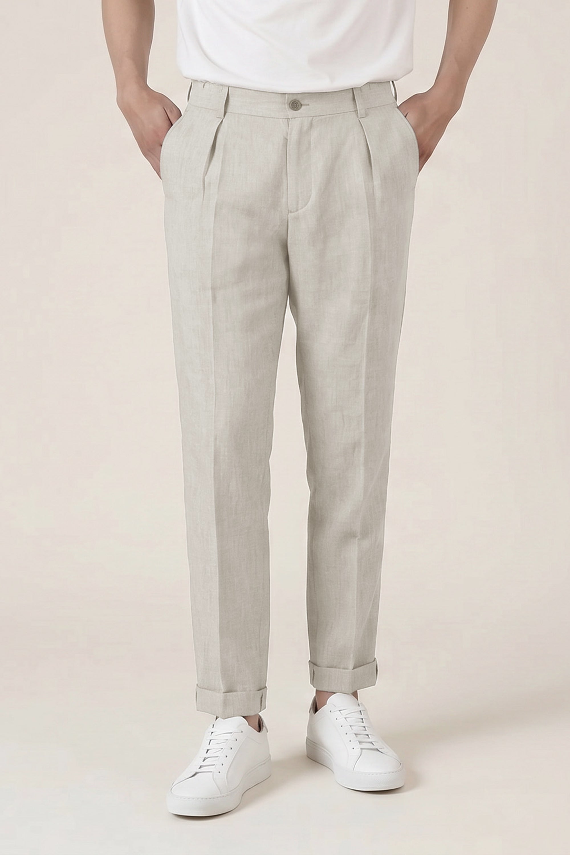 Pantalon à pinces léger gris clair