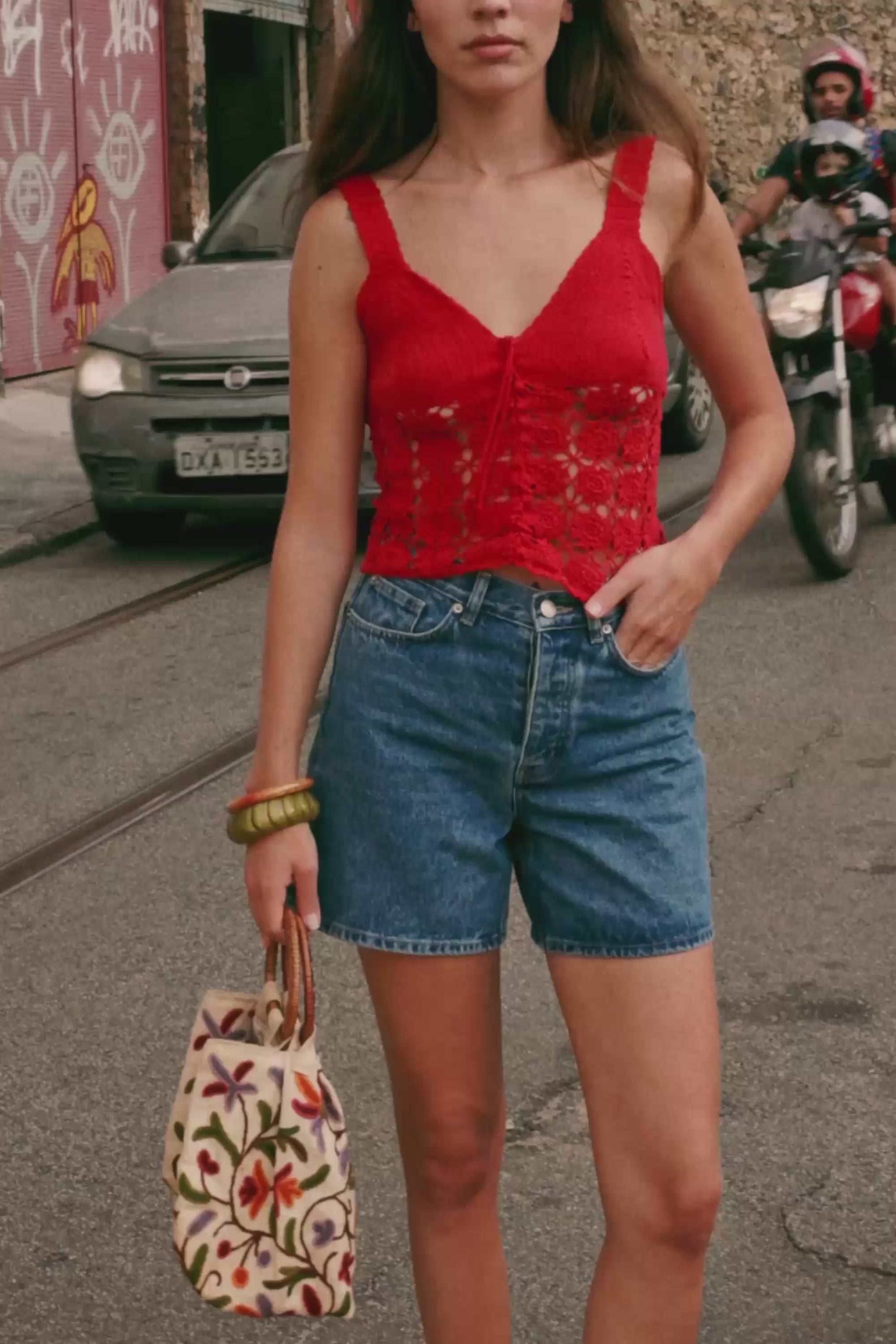 Blue denim shorts